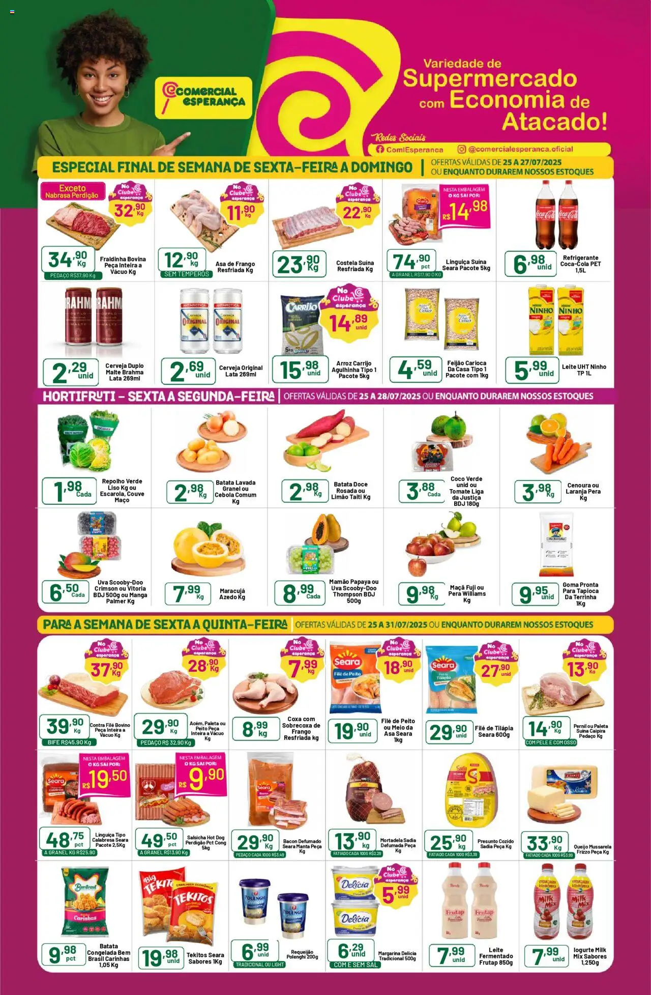 Comercial Esperança Folheto - válido de 25.07.2025 | Página: 1 | Produtos: Tapioca, Refrigerante, Sal, Mussarela