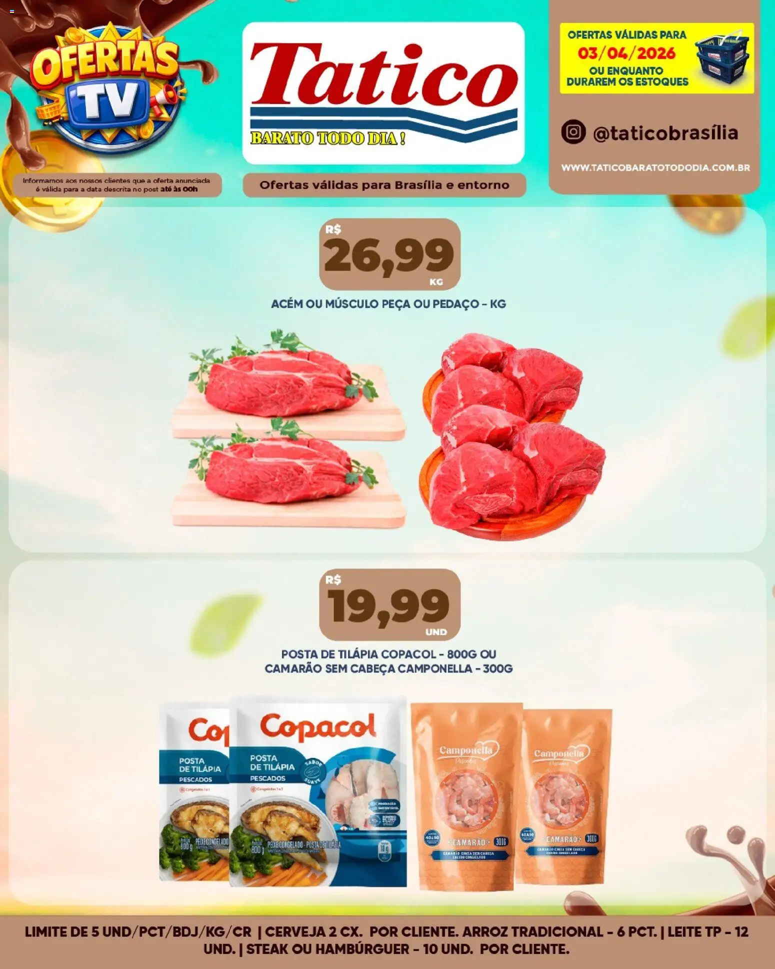 Tatico Folheto - válido de 03.04.2026 | Página: 12 | Produtos: Acém, Leite, Camarão, Hambúrguer