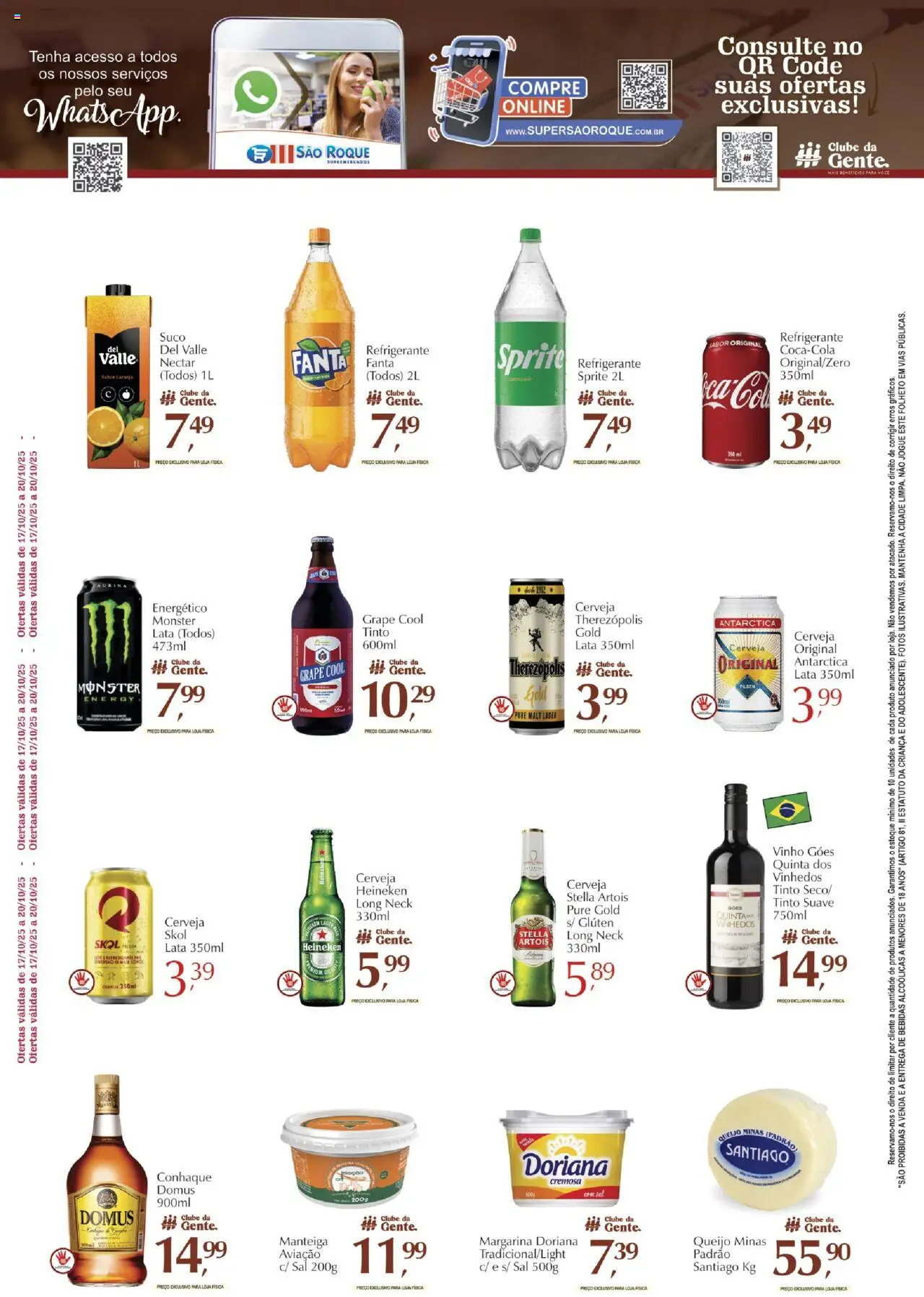 São Roque Supermercados Folheto - válido de 17.10.2025 | Página: 4 | Produtos: Fanta, Suco, Cerveja, Margarina