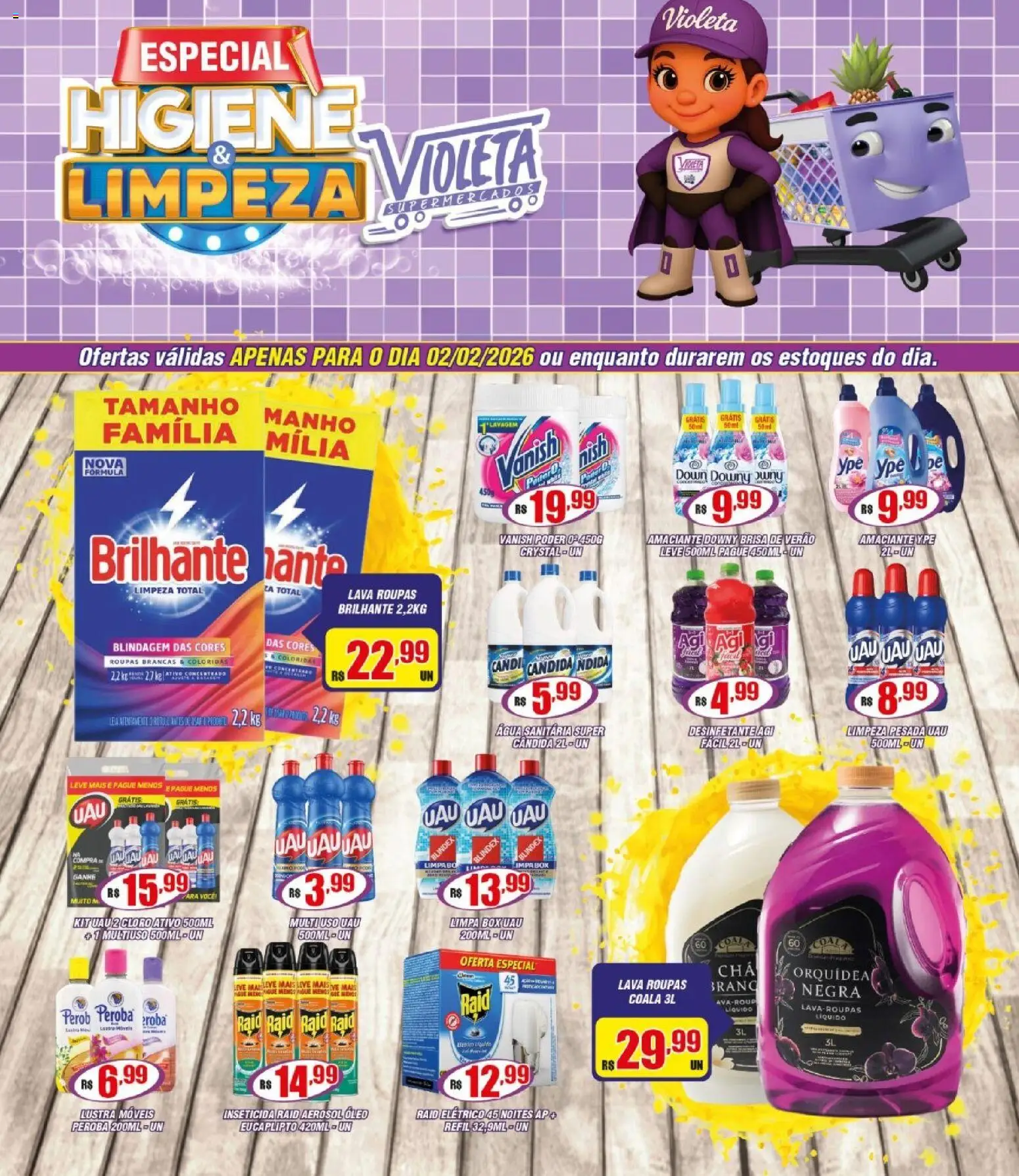Violeta Supermercados Folheto - válido de 02.02.2026 | Página: 1 | Produtos: Cloro, Óleo, Vanish, Água sanitária
