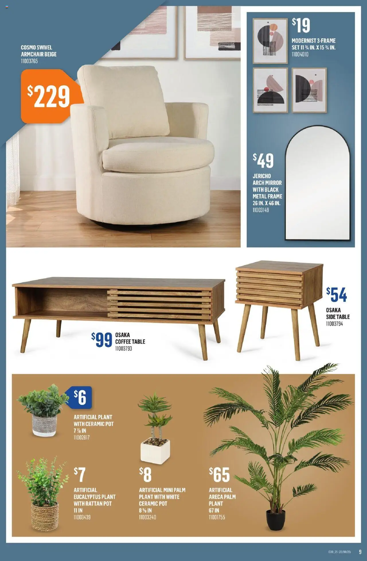 Canac flyer valid from 25.09.2025 | Page: 9 | Products: Armchair, Coffee table, Table, Mirror