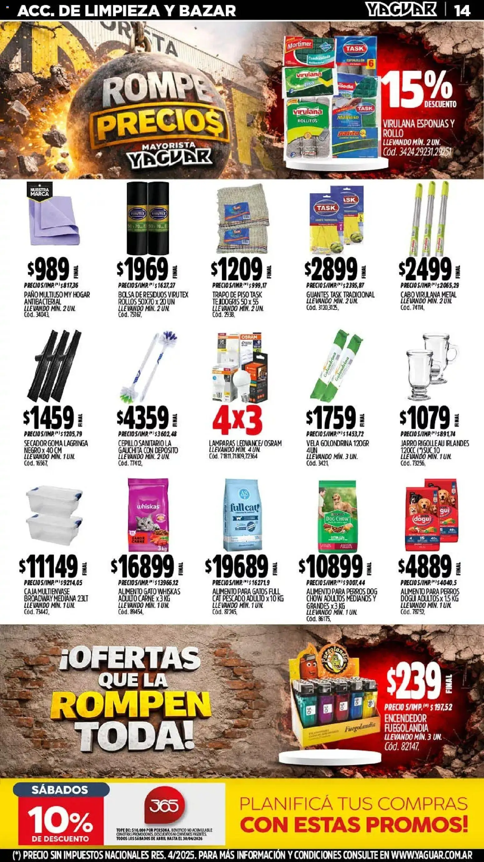 Yaguar - Oferta Semanal Neuquen │ válido desde el 06.04.2026 | Página: 14 | Productos: Trapo de piso, Encendedor, Bolsa, Pescado