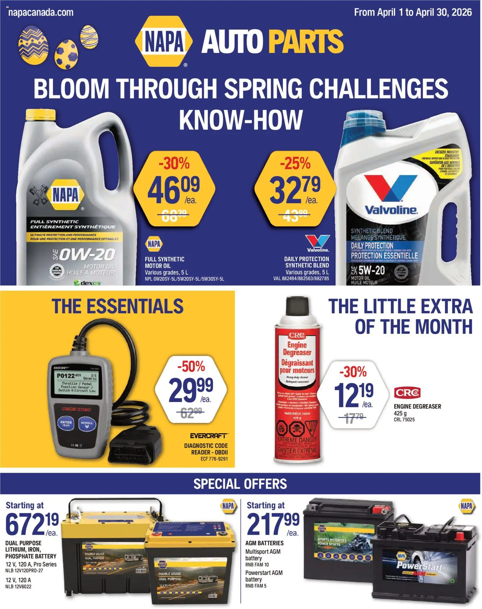 NAPA Auto Parts flyer valid from 01.04.2026 | Page: 1 | Products: Battery, Oil
