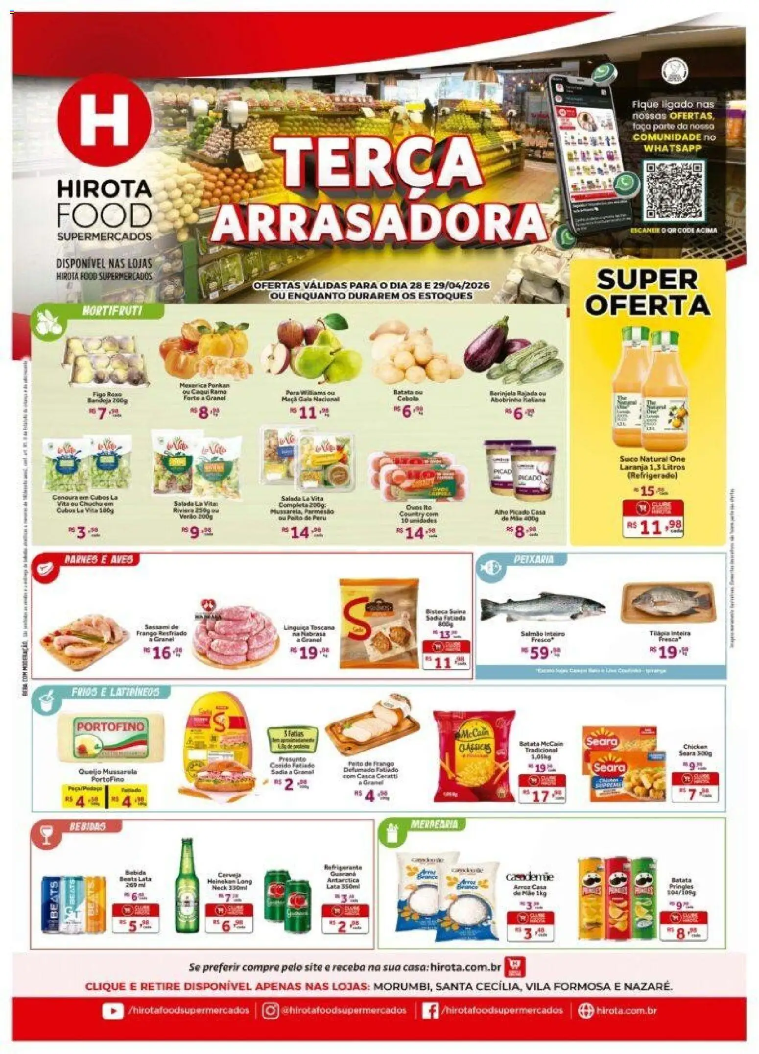 Hirota Food Folheto - válido de 28.04.2026 | Página: 1 | Produtos: Alho, Berinjela, Heineken, Refrigerante