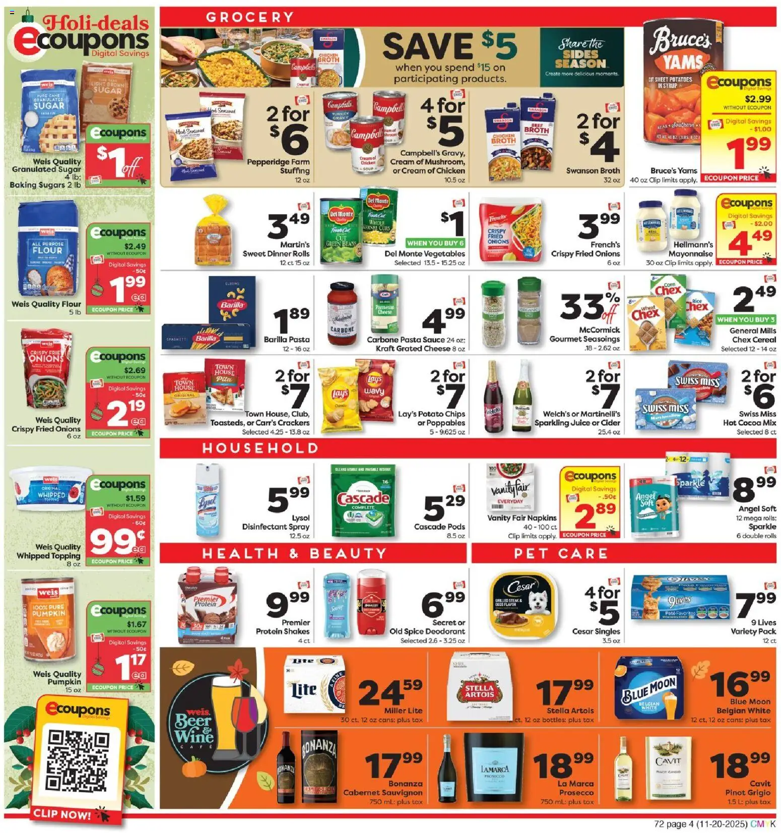 Weis Weekly Circular - WV - valid from 20.11.2025 | Page: 4 | Products: Cheese, Beef, Sugar, Pumpkin