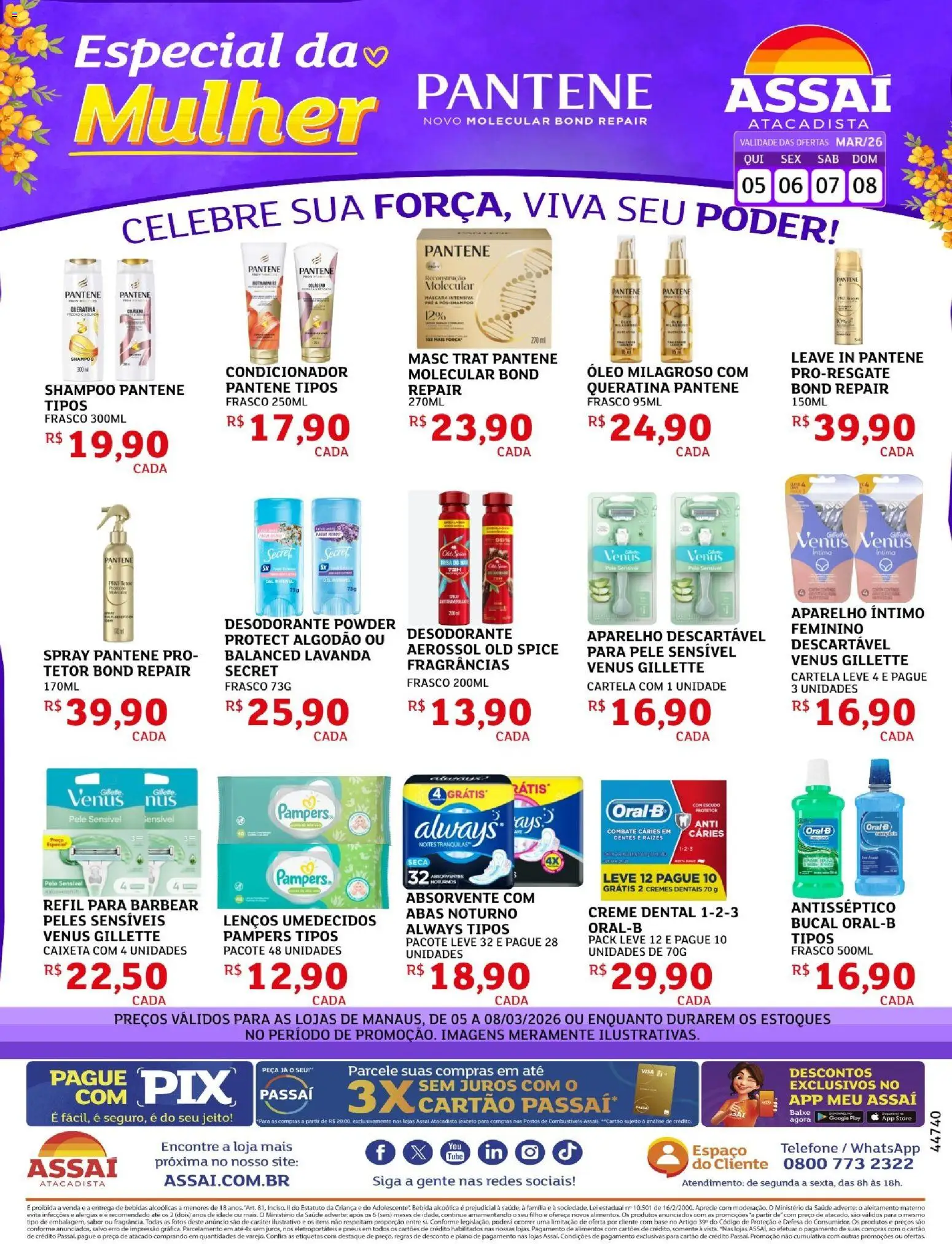 Assaí Atacadista Folheto - válido de 05.03.2026 | Página: 1 | Produtos: Shampoo, Pampers, Creme, Absorvente