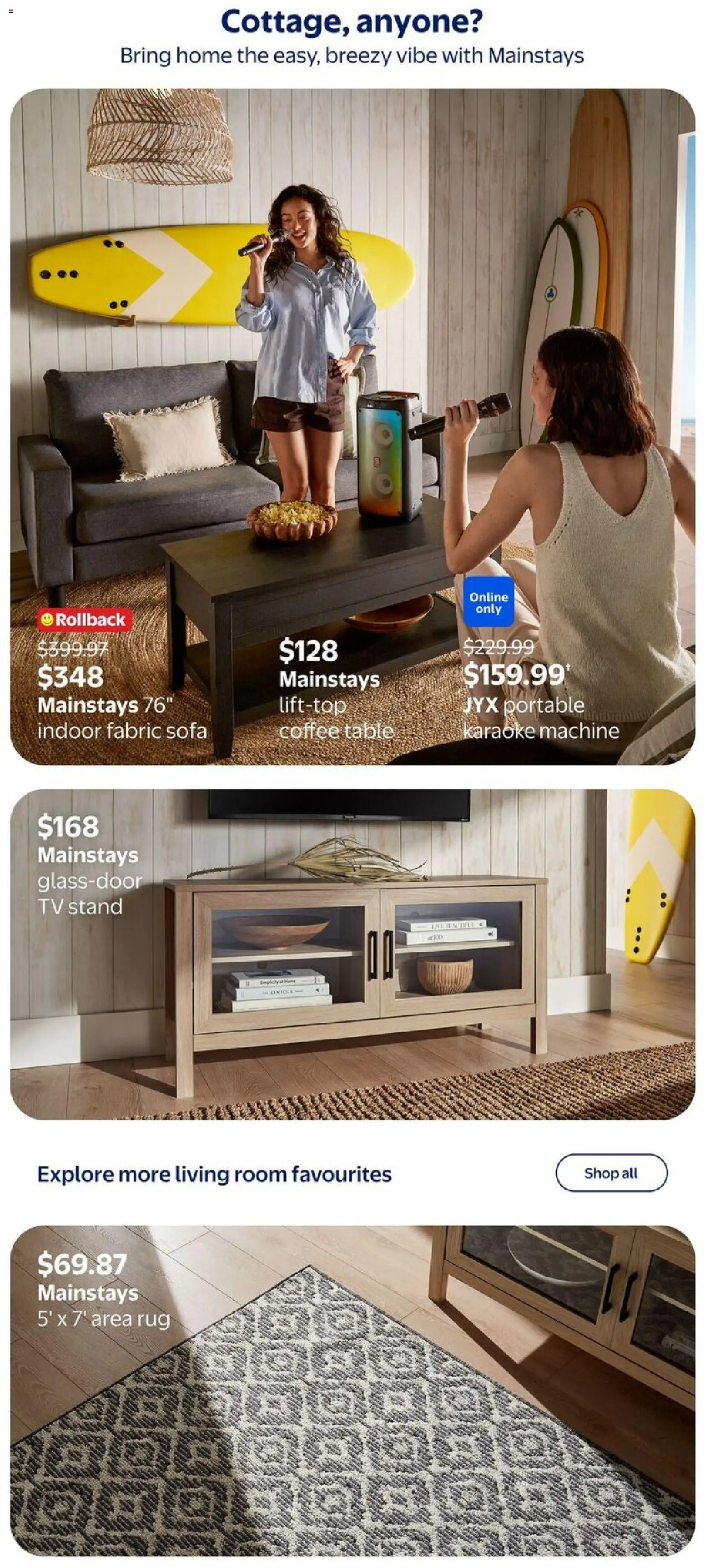 Walmart flyer valid from 30.04.2026 | Page: 3 | Products: Tv, Sofa, Coffee table, Table