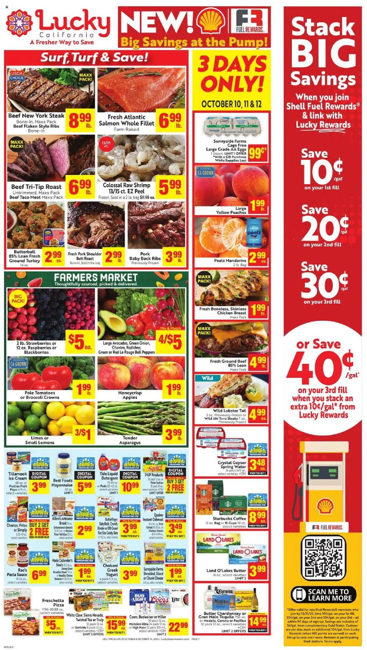 Lucky Supermarkets Weekly - CA - valid from 08.10.2025 | Page: 1 | Products: Crowns, Pizza, Detergent, Pumpkin