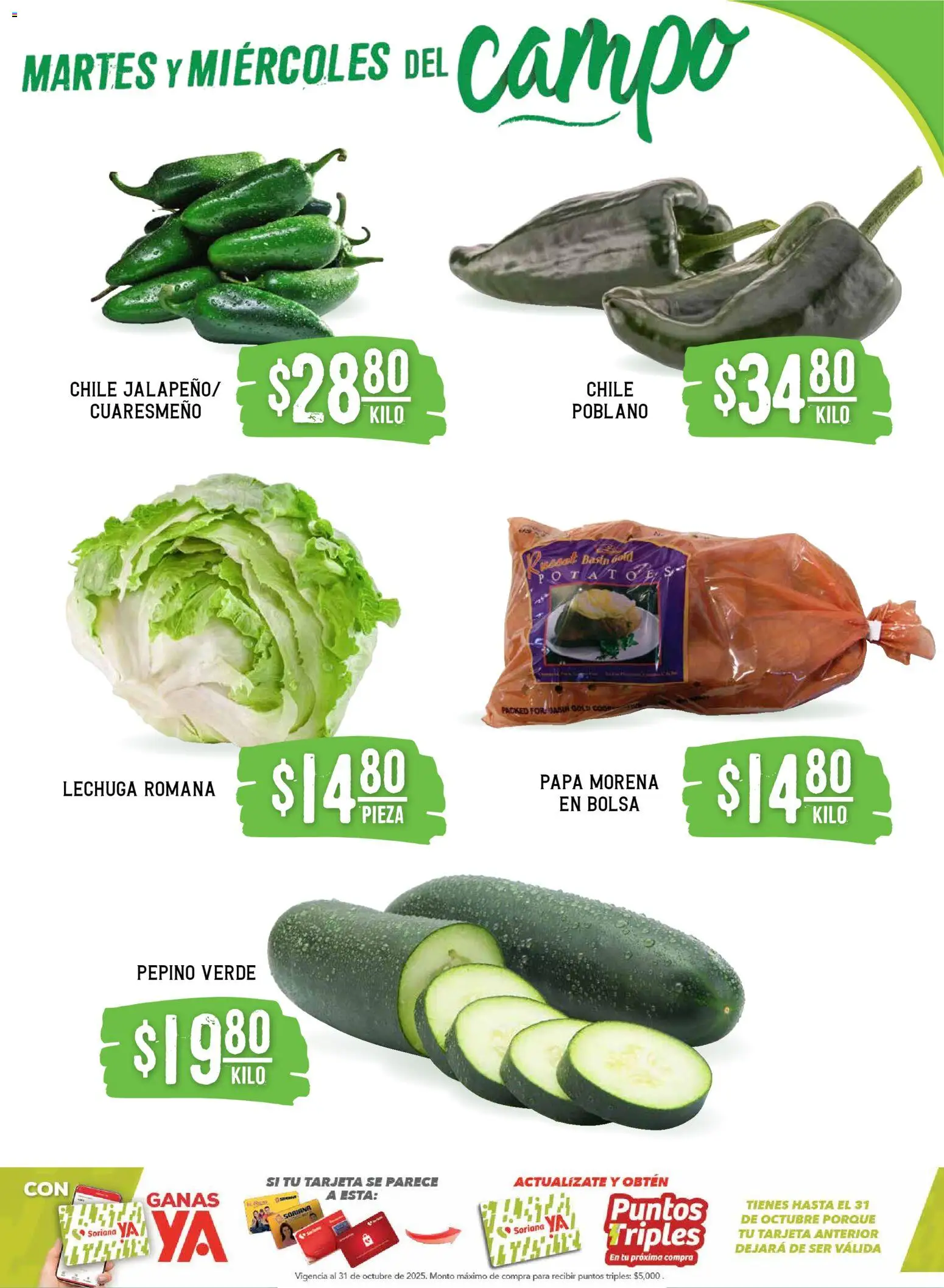 Nuevas ofertas de Soriana válidas en toda la República Mexicana desde el 28.10.2025. ¡Encuentra las mejores ofertas en Soriana - Martes y Miércoles del Campo Súper: Saltillo y Torreón! | Página: 3 | Productos: Papa, Bolsa, Lechuga
