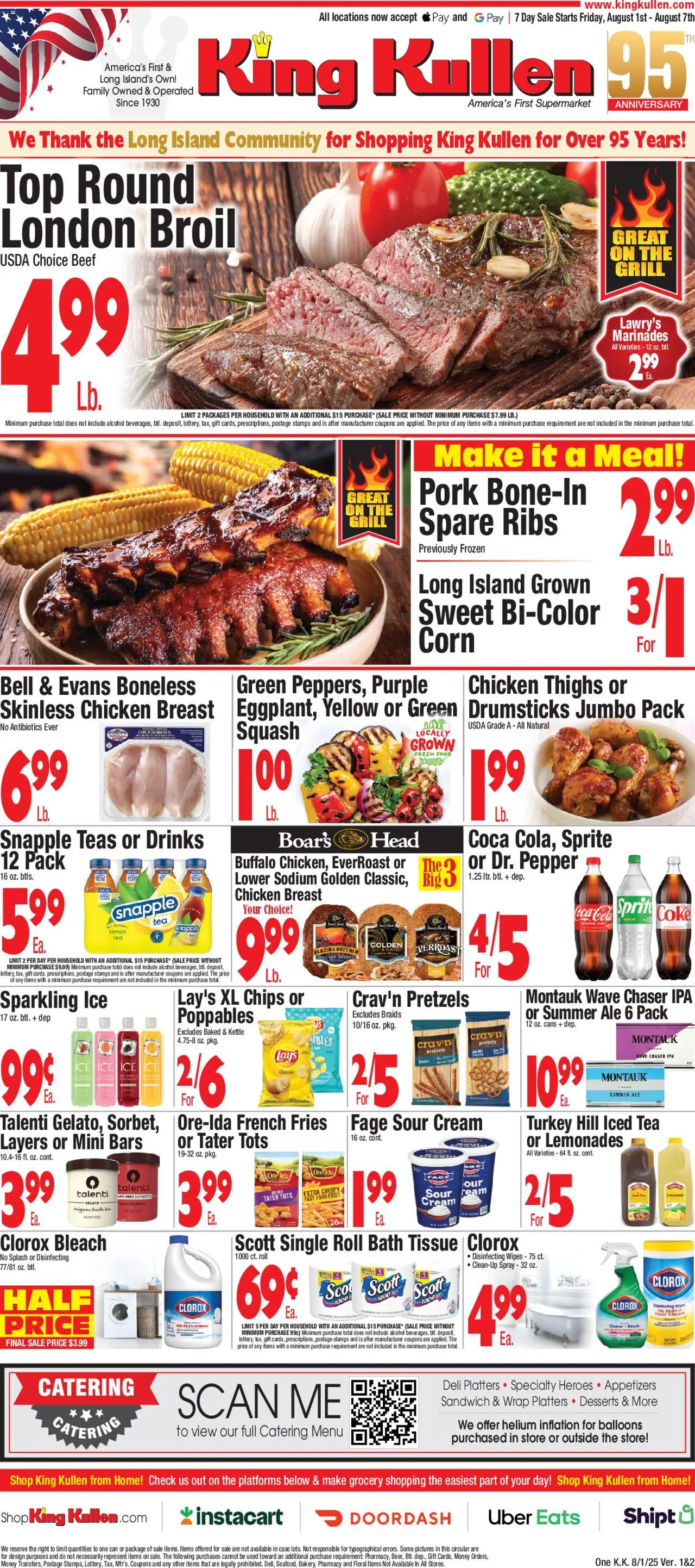 King Kullen Weekly Ad - valid from 01.08.2025 | Page: 1 | Products: Pork, Cream, Case, Grill