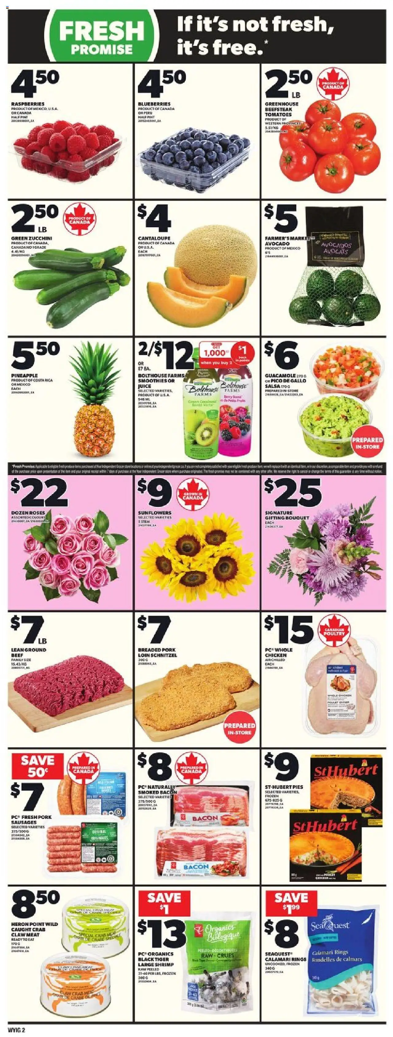 Loblaws flyer valid from 11.09.2025 | Page: 5 | Products: Juice, Chicken, Pork, Tomatoes
