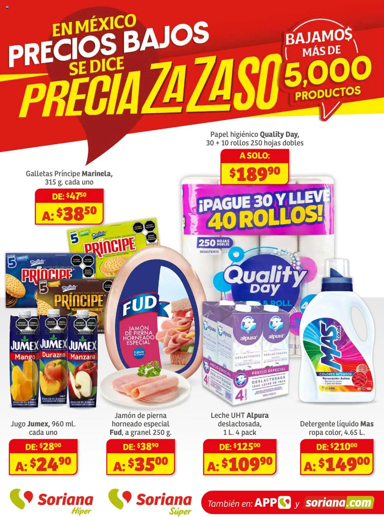 Nuevas ofertas de Soriana válidas en toda la República Mexicana desde el 16.10.2025. ¡Encuentra las mejores ofertas en Soriana - Preciazazaso Súper: Frontera BCN, Son! | Página: 1 | Productos: Detergente, Durazno, Manzana, Mango