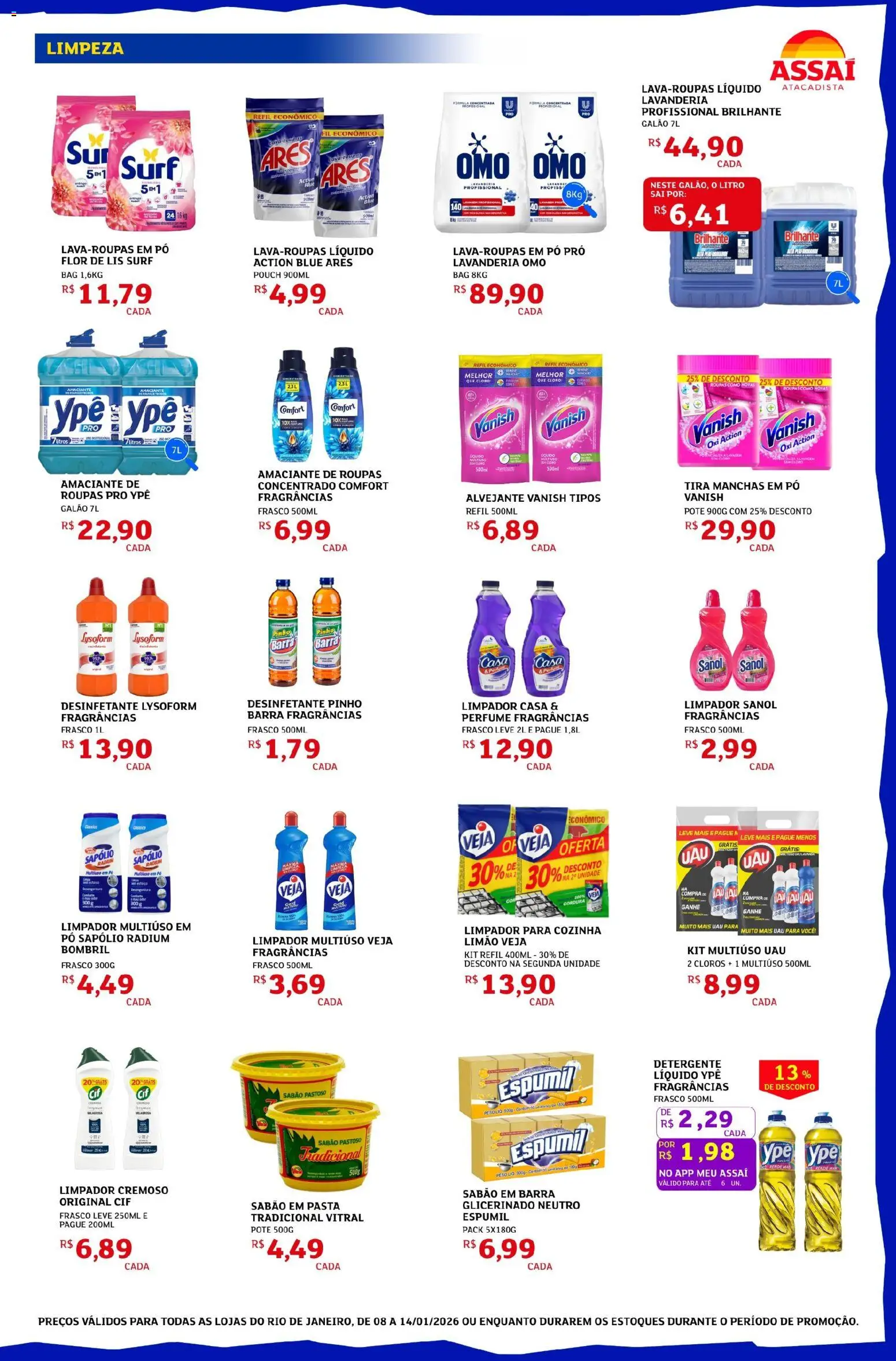Assaí Atacadista Folheto - válido de 08.01.2026 | Página: 3 | Produtos: Tira manchas, Sabão, Amaciante de roupas, Pasta