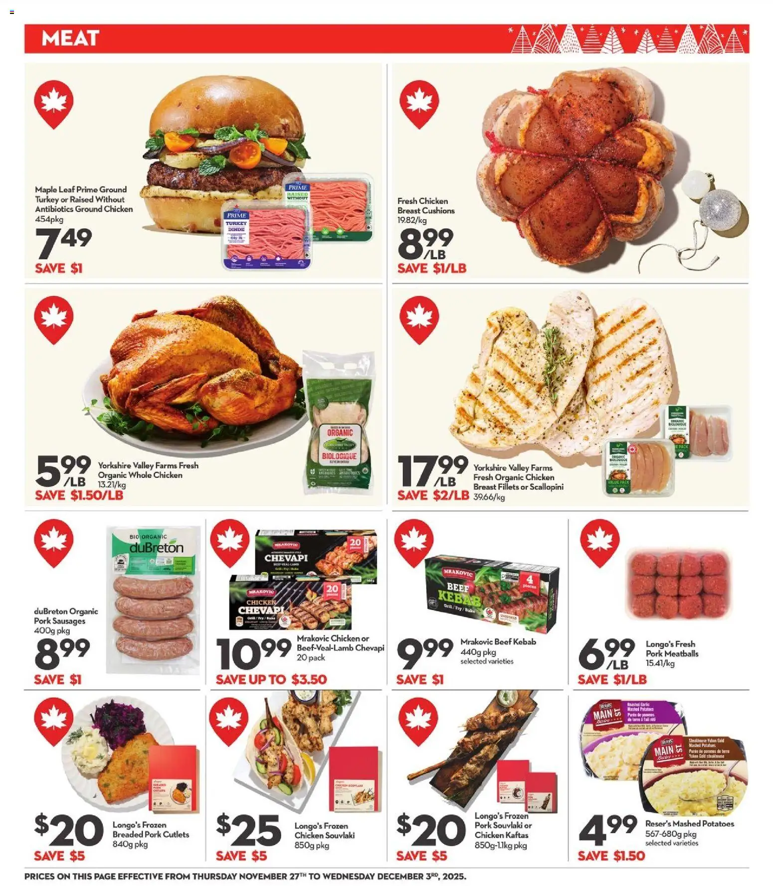Longo's flyer valid from 27.11.2025 | Page: 6 | Products: Turkey, Potatoes, Grill, Pork