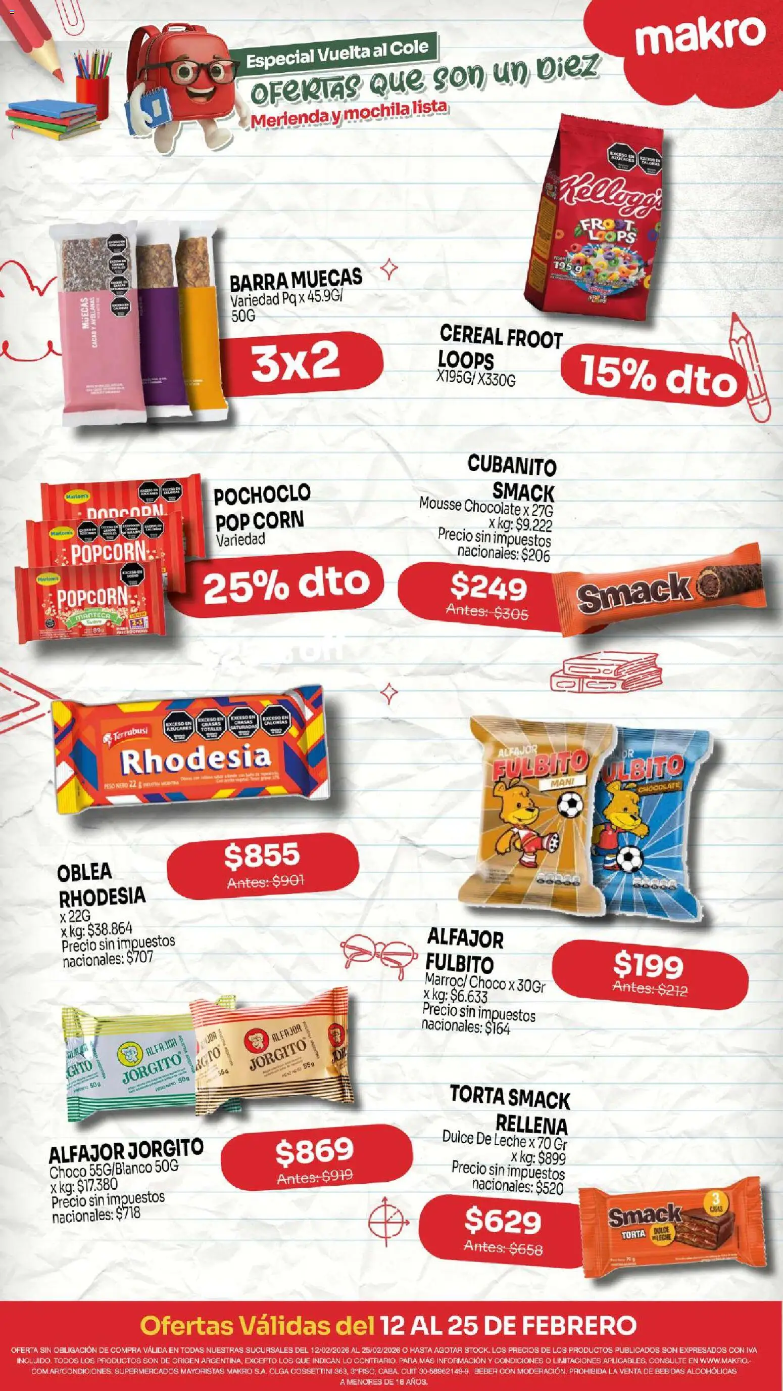 Makro ofertas Vuelta al cole │ válido desde el 12.02.2026 | Página: 4 | Productos: Dulce de leche, Mousse, Torta, Alfajor