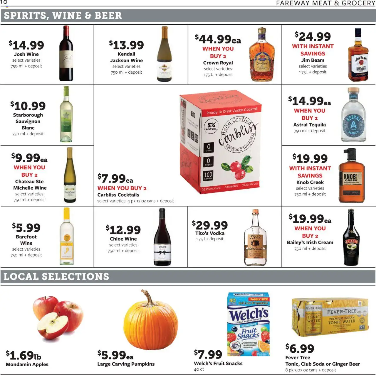 Fareway Weekly Ad - valid from 13.10.2025 | Page: 10 | Products: Bourbon, Cream, Vodka, Water