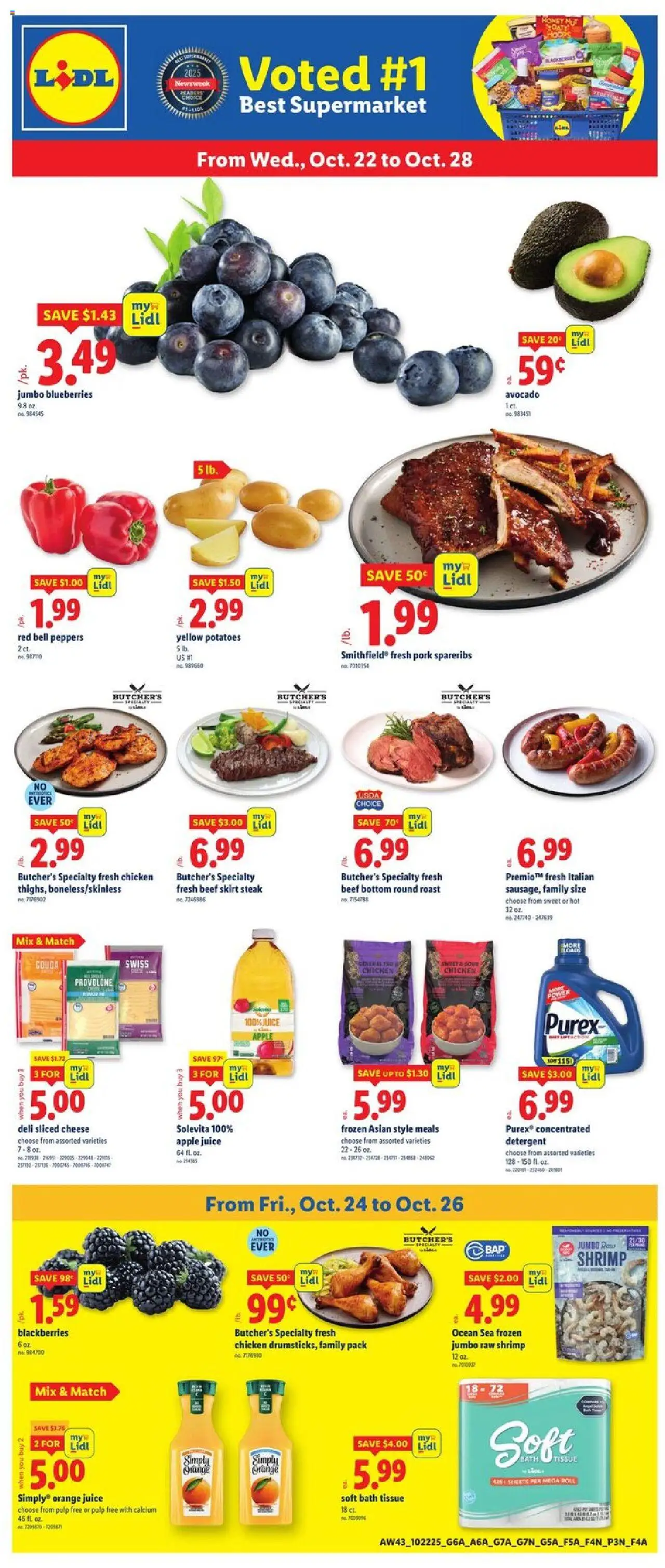 Lidl Weekly Ad - NJ - valid from 22.10.2025 | Page: 1 | Products: Cheese, Beef, Detergent, Avocado