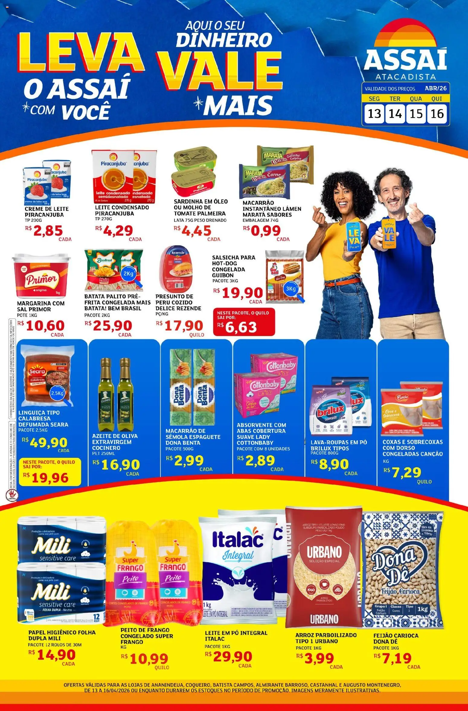 Assaí Atacadista Folheto - válido de 13.04.2026 | Página: 1 | Produtos: Leite, Batata, Papel higiênico, Margarina