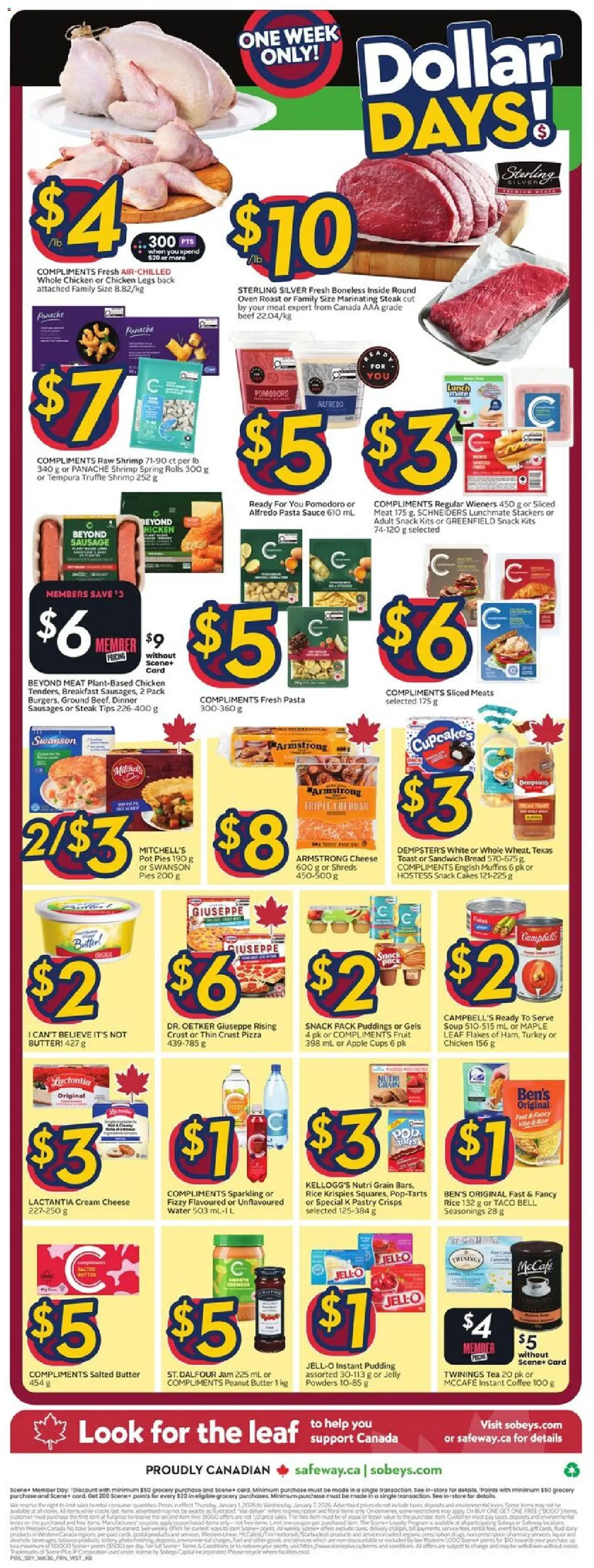 Sobeys flyer valid from 01.01.2026 | Page: 4 | Products: Rice, Beef, Turkey, Butter