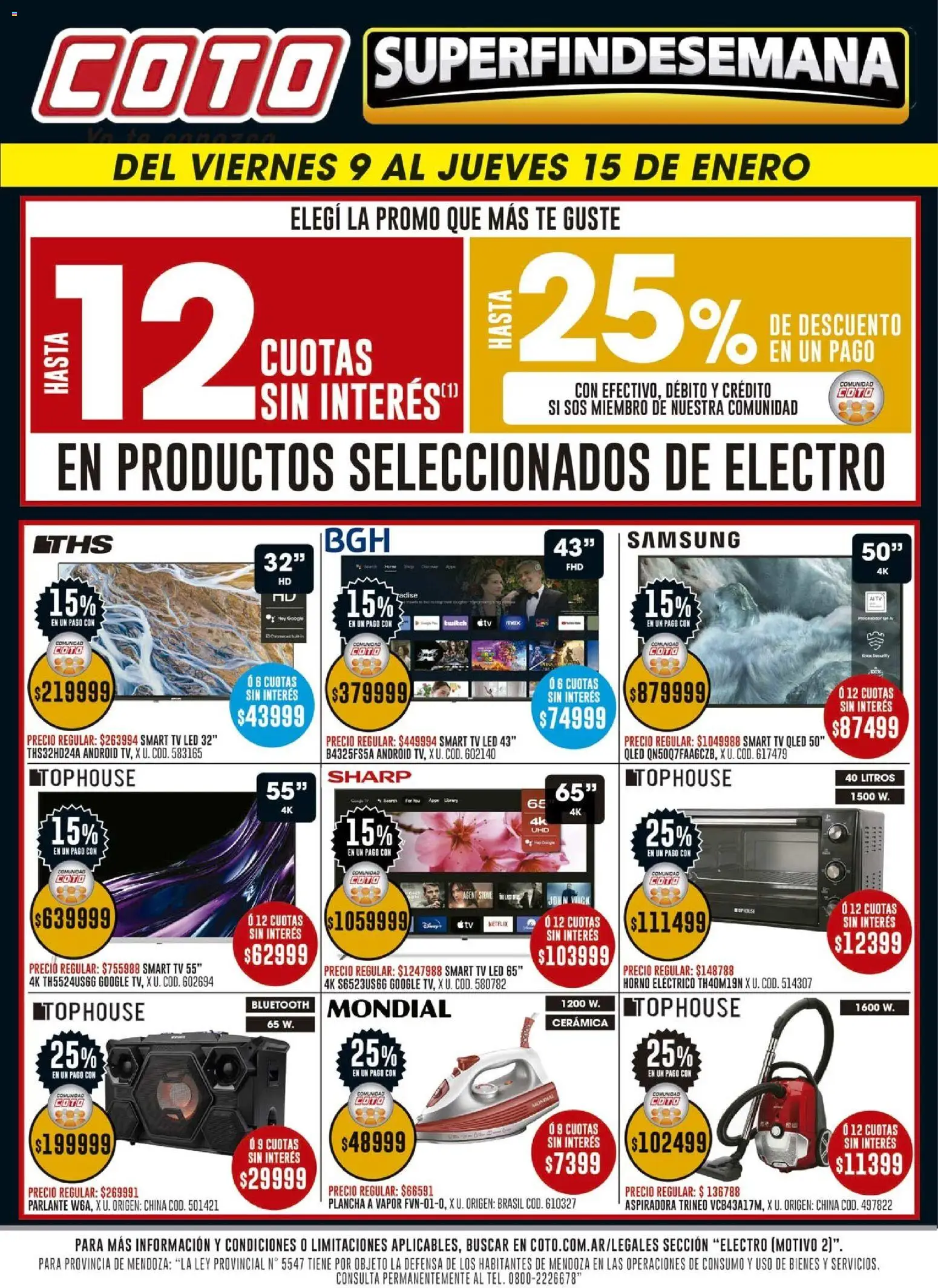 Coto - Electro Motivo │ válido desde el 09.01.2026 | Página: 1 | Productos: Horno, Parlante, Horno eléctrico, Té