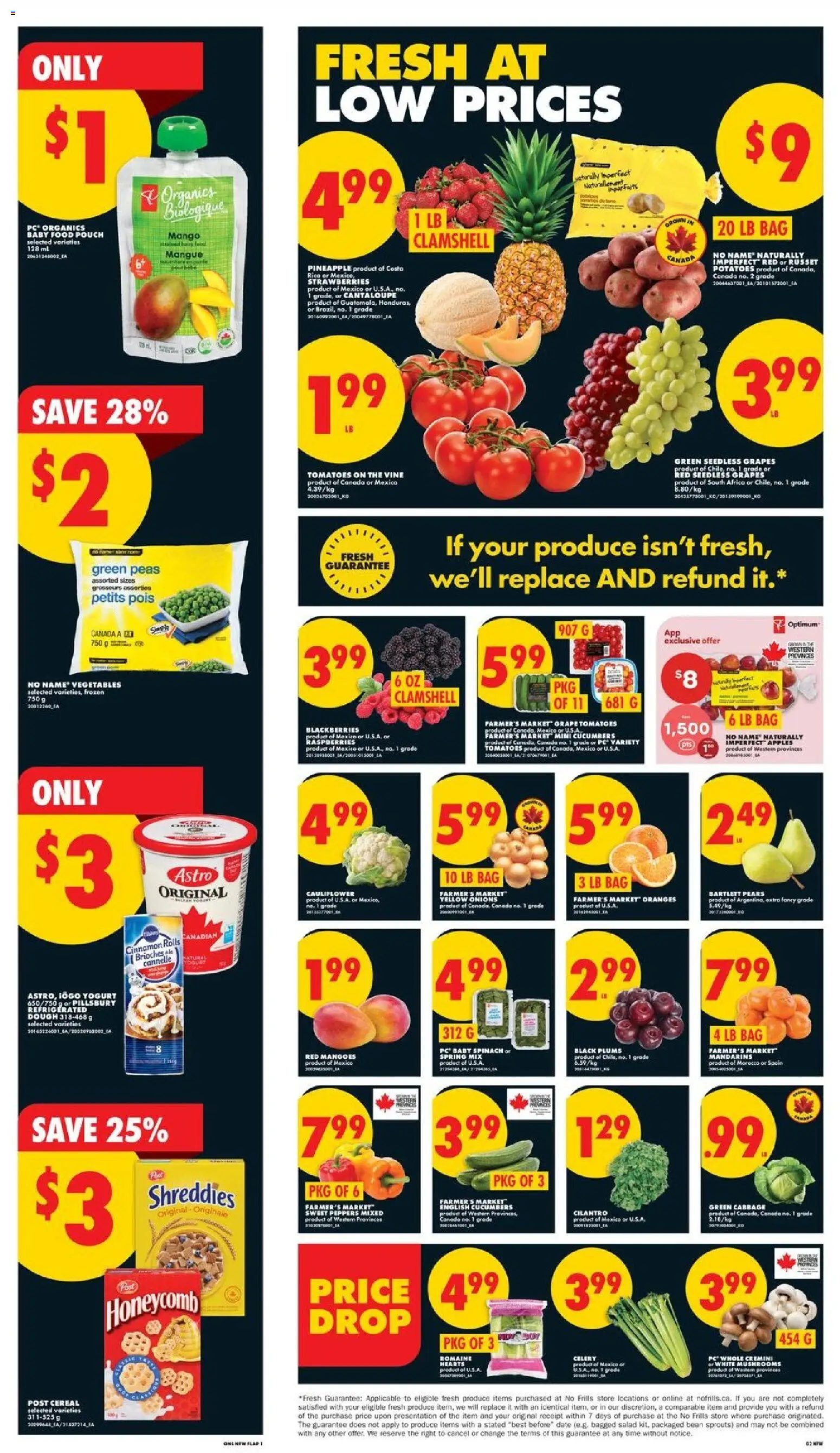 No Frills flyer valid from 09.04.2026 | Page: 2 | Products: Strawberries, Cucumbers, PC, Potatoes
