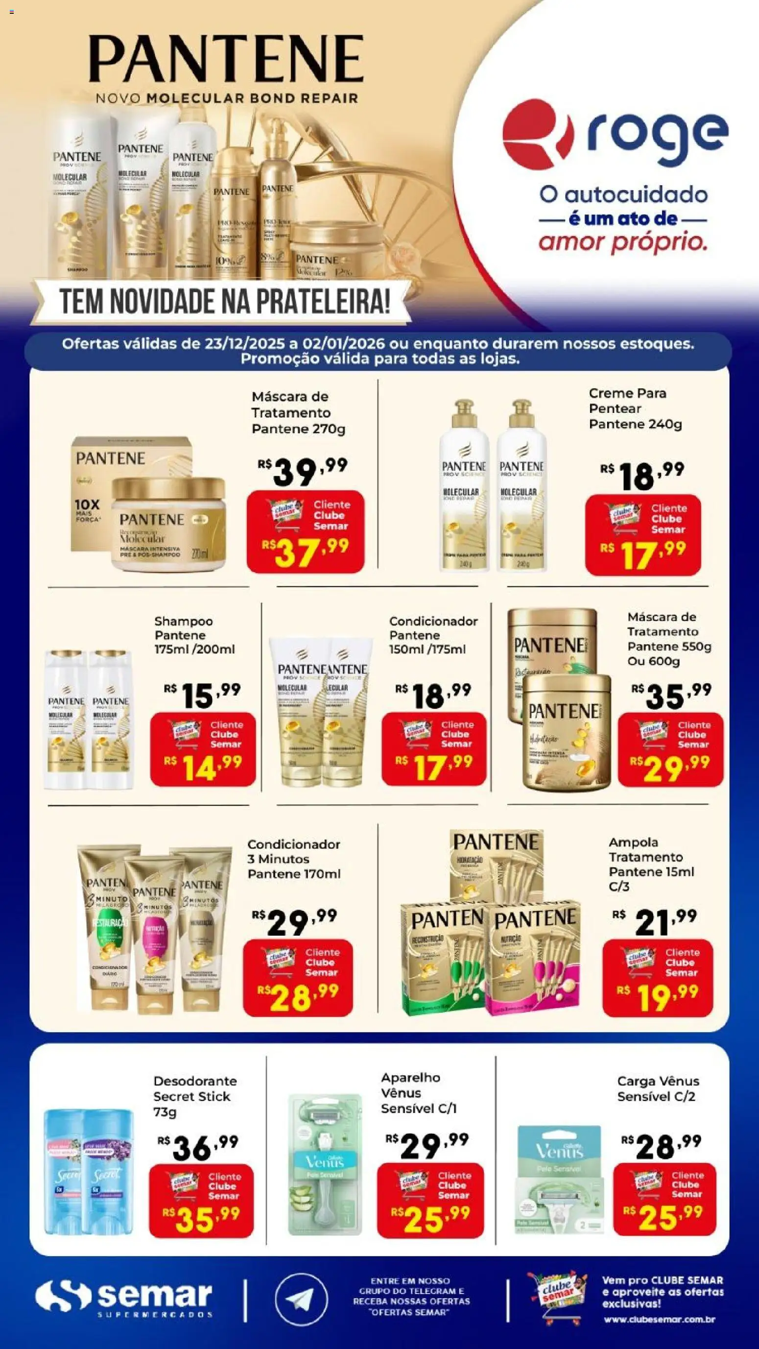 Semar Supermercado Folheto - válido de 23.12.2025 | Página: 1 | Produtos: Shampoo, Condicionador, Prateleira, Creme