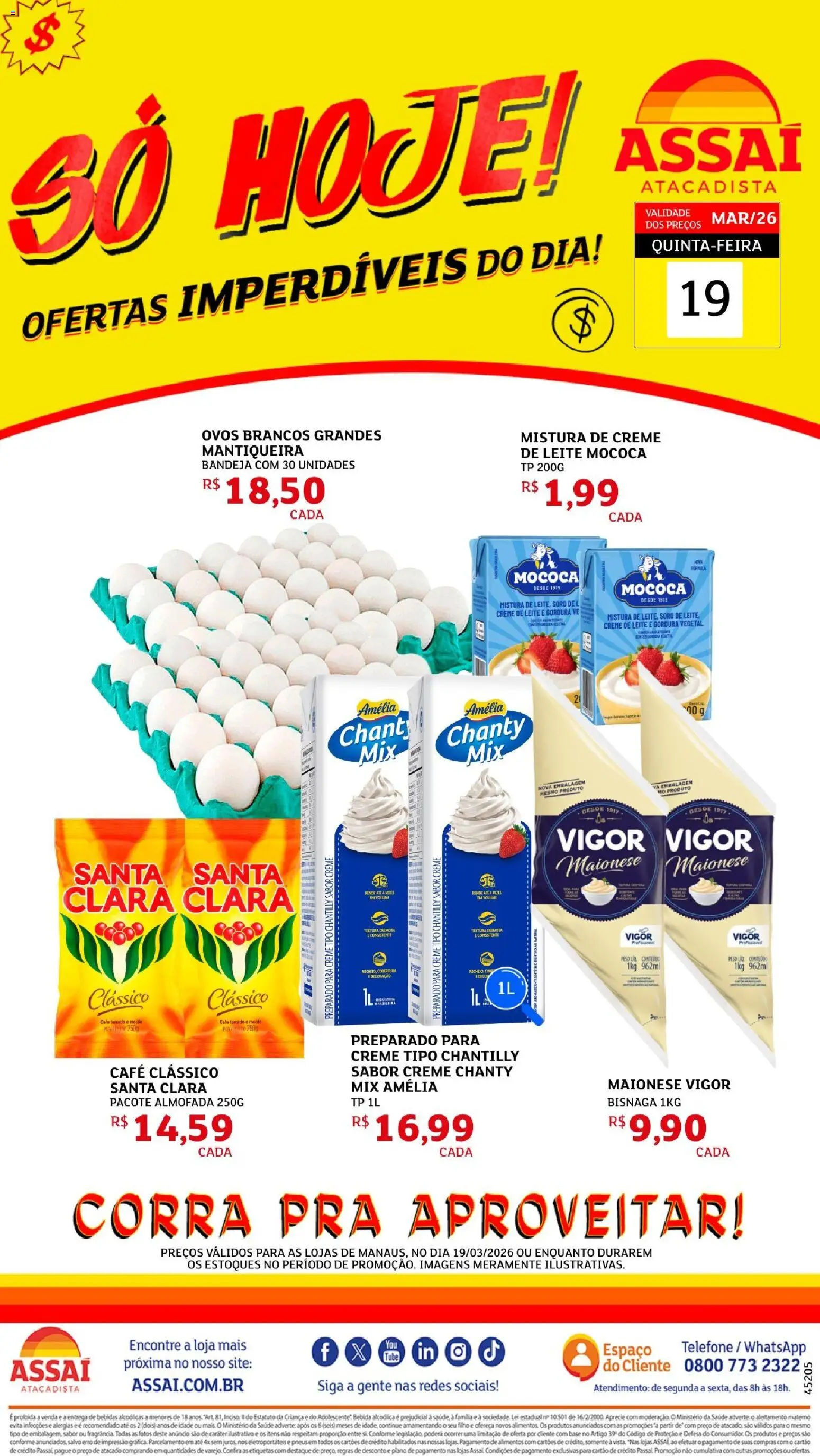 Assaí Atacadista ofertas - AM Folheto - válido de 19.03.2026 | Página: 1 | Produtos: Maionese vigor, Leite, Base, Bebida