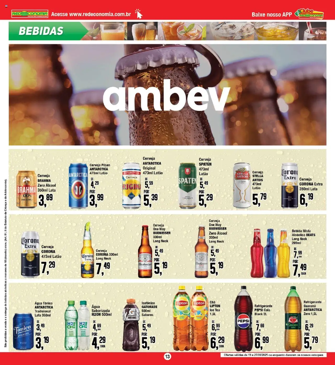 RedEconomia Folheto - válido de 19.08.2025 | Página: 13 | Produtos: Água tônica, Ice tea, Refrigerante, Isotônico