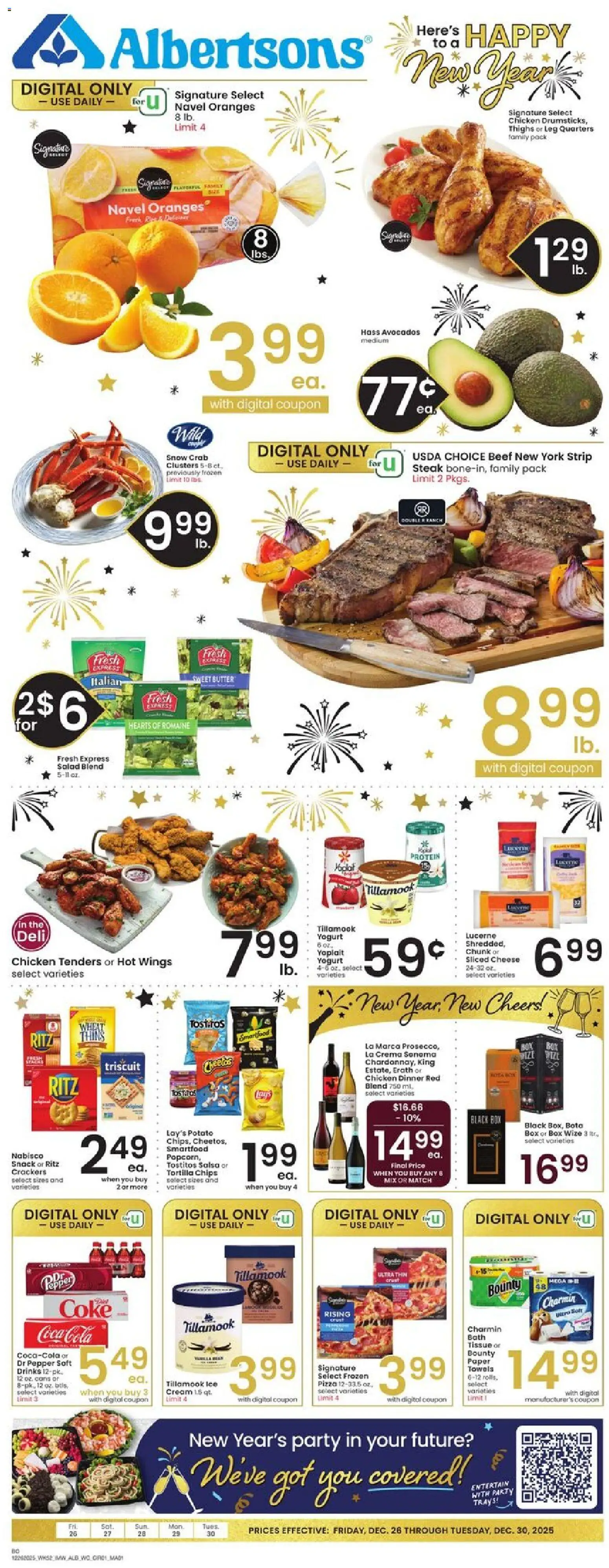 Albertsons Weekly Ad - valid from 26.12.2025 | Page: 1 | Products: Romaine, Butter, Chips, Cream