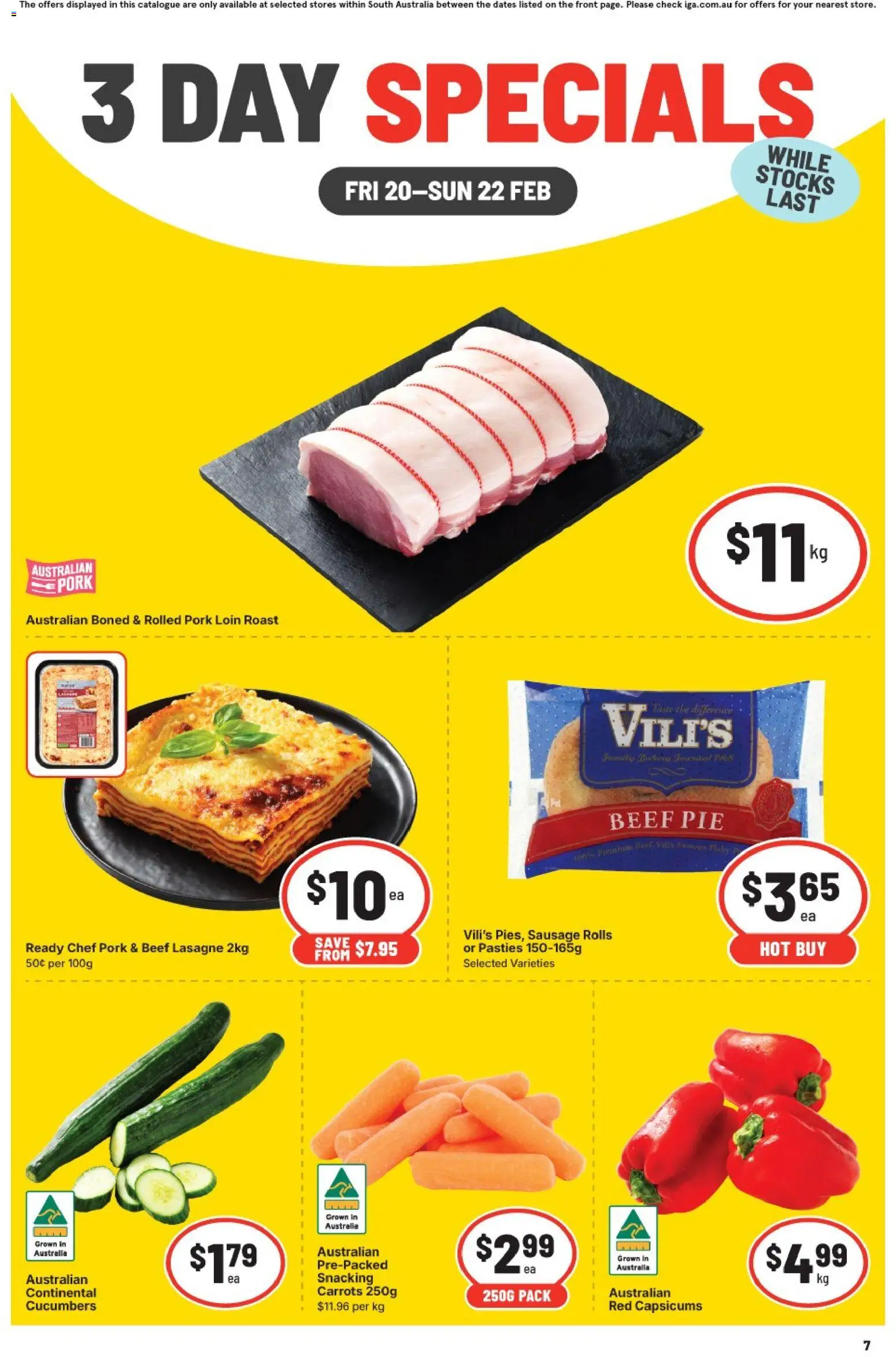 IGA catalogue - valid from 20.02.2026 | Page: 1 | Products: Pork, Carrots, Cucumbers, Sausage