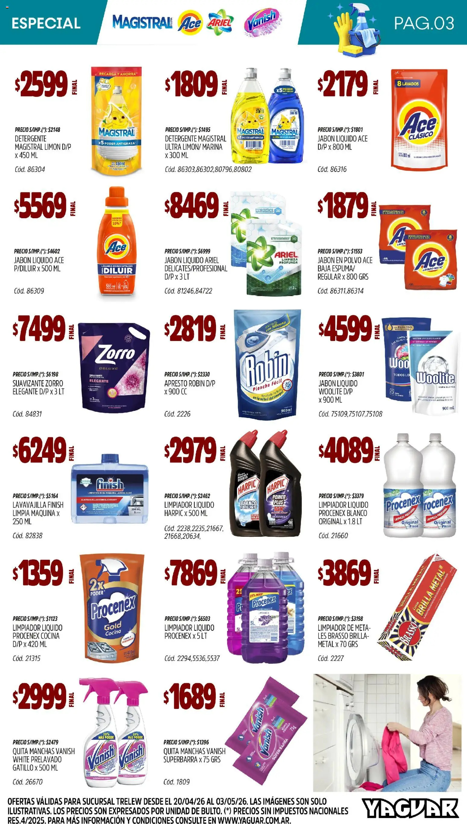 Yaguar - Especial Limpieza Trelew │ válido desde el 20.04.2026 | Página: 3 | Productos: Polvo, Jabón líquido, Ropa, Crema