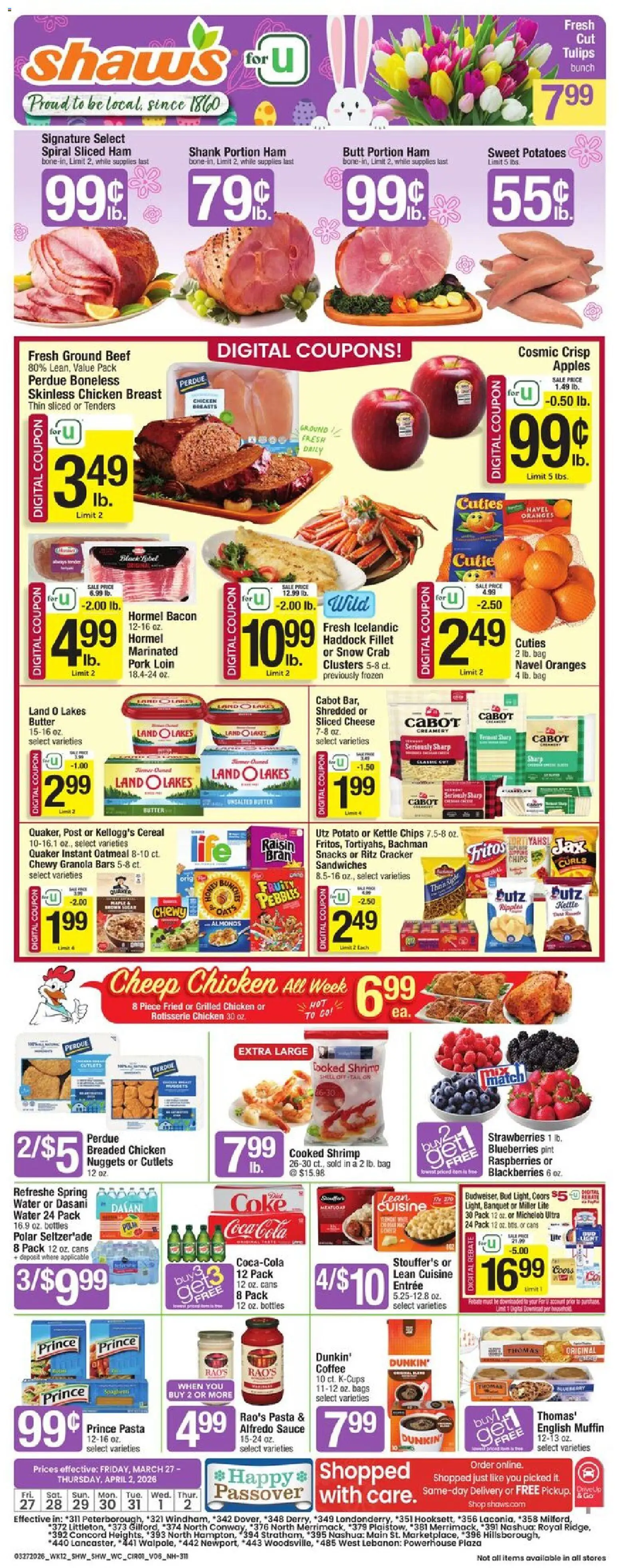 Shaw's Weekly Ad - NH - valid from 27.03.2026 | Page: 1 | Products: Pasta, Water, Muffin, Bag