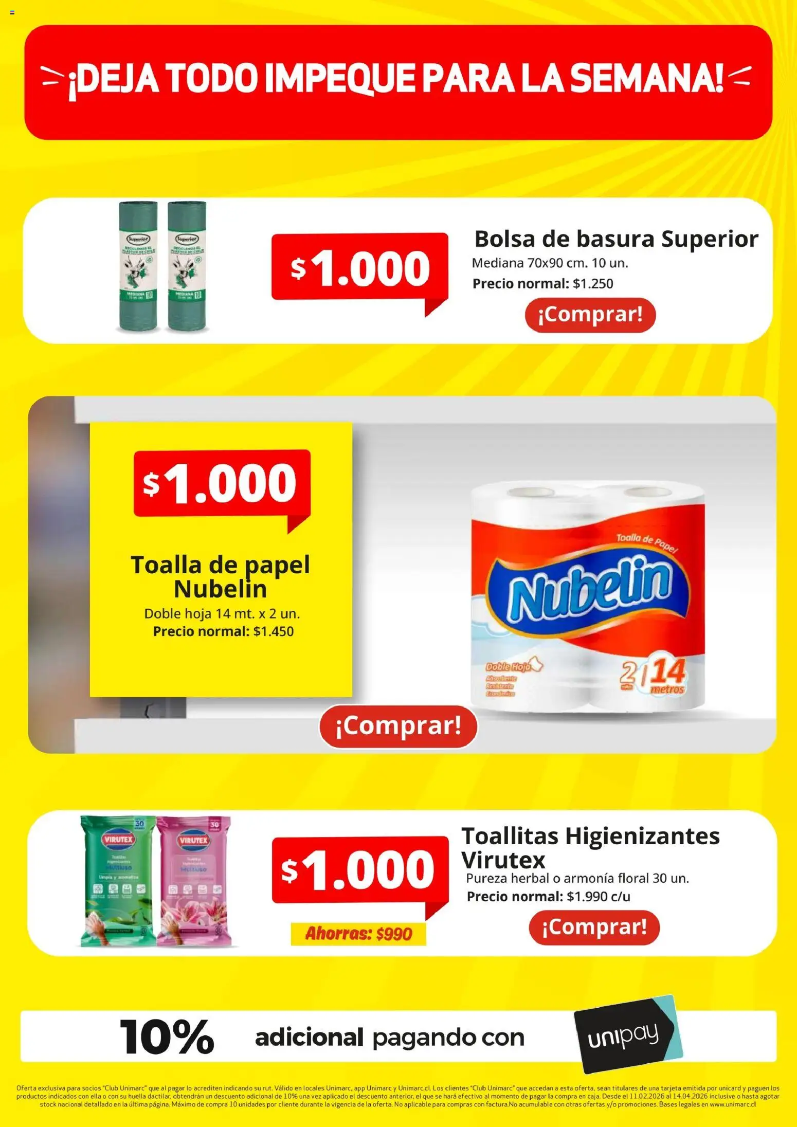 Unimarc Ofertas │ válido desde el 11.02.2026 | Página: 24 | Productos: Bolsa, Toalla
