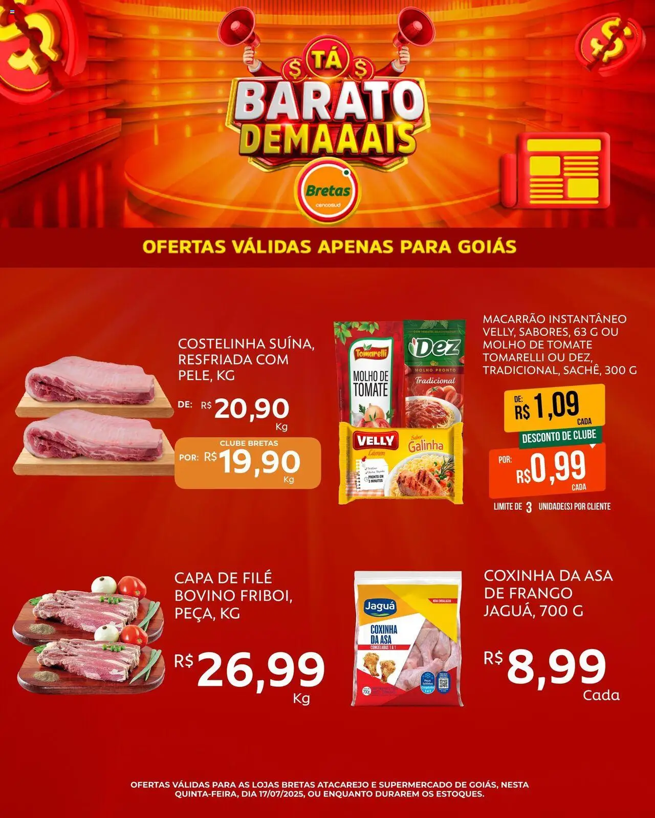 Bretas Folheto - válido de 17.07.2025 | Página: 1 | Produtos: Molho de tomate, Macarrão, Macarrão instantâneo, Frango