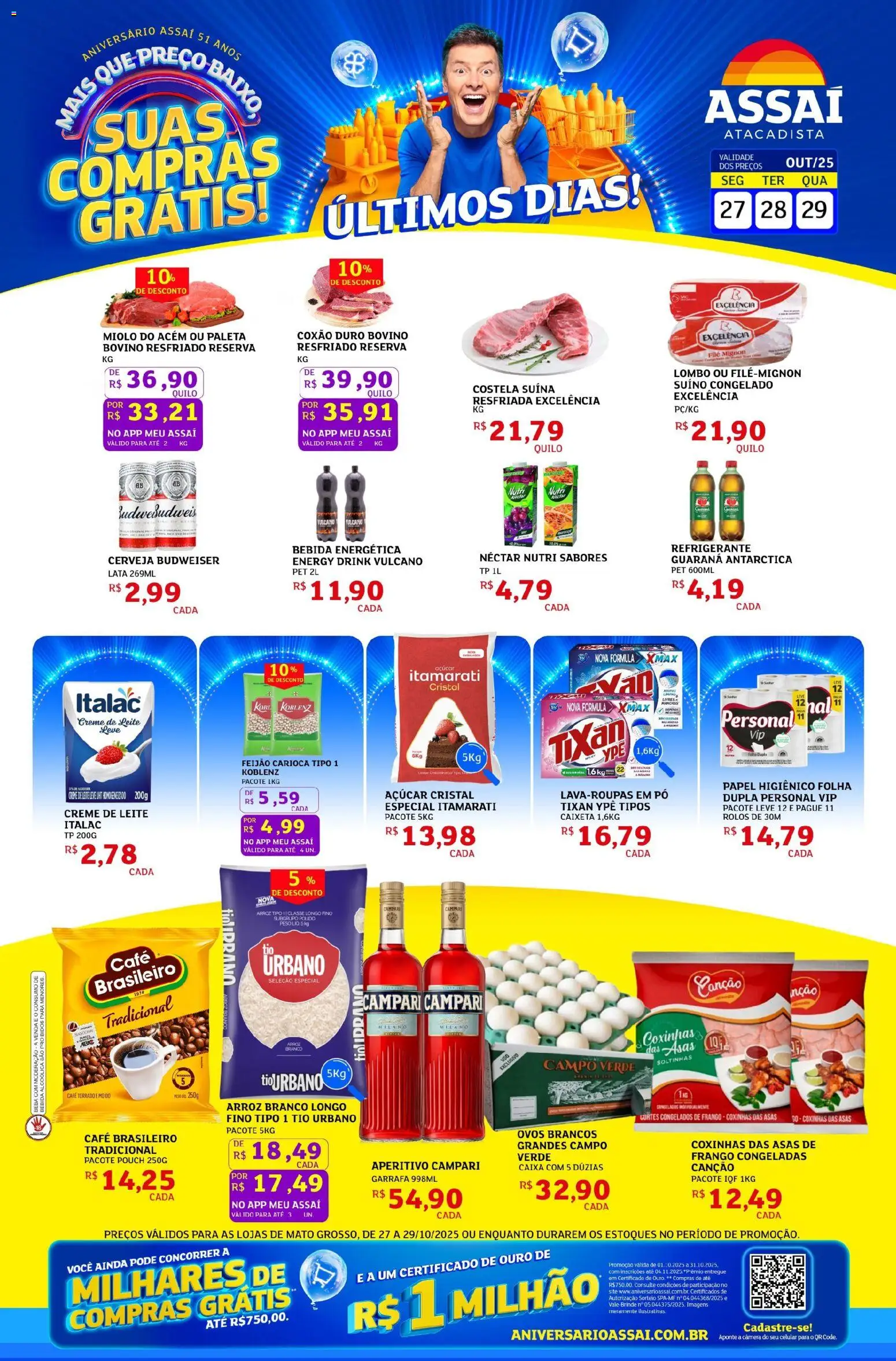 Assaí Atacadista Folheto - válido de 27.10.2025 | Página: 1 | Produtos: Feijão, Guaraná, Filé mignon, Arroz