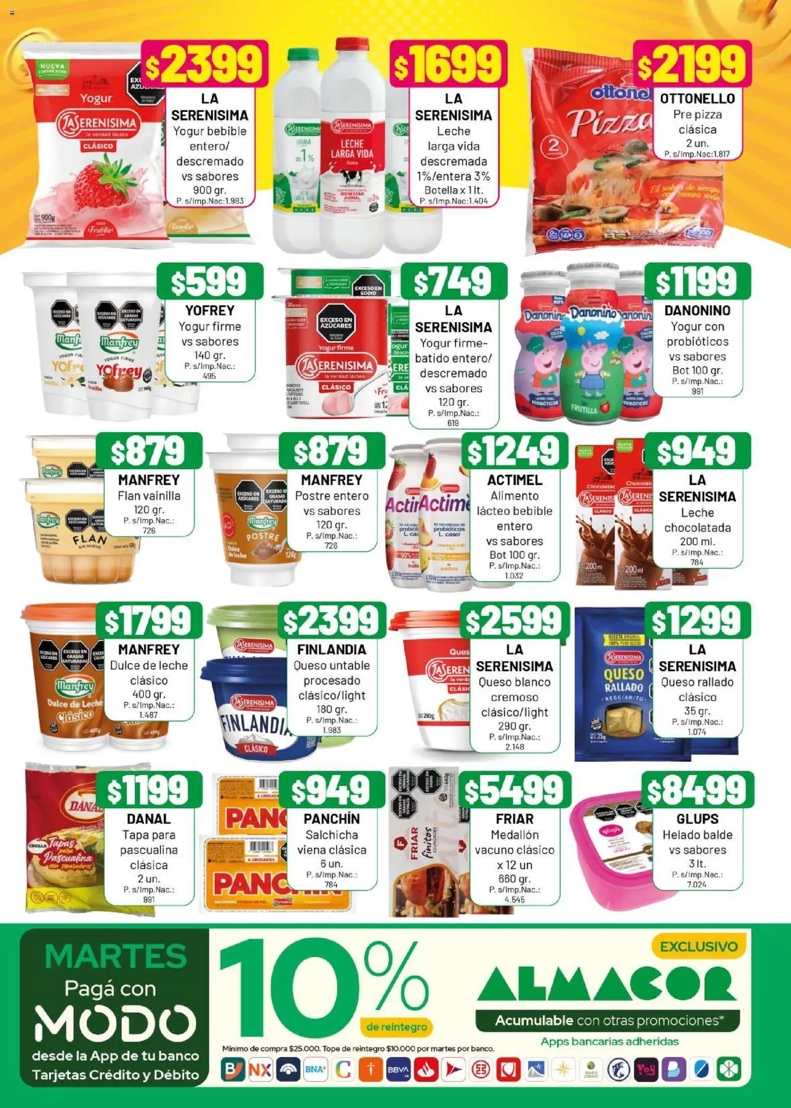 Almacor catálogo │ válido desde el 13.11.2025 | Página: 2 | Productos: Helado, Salchicha, Pizza, Chocolatada