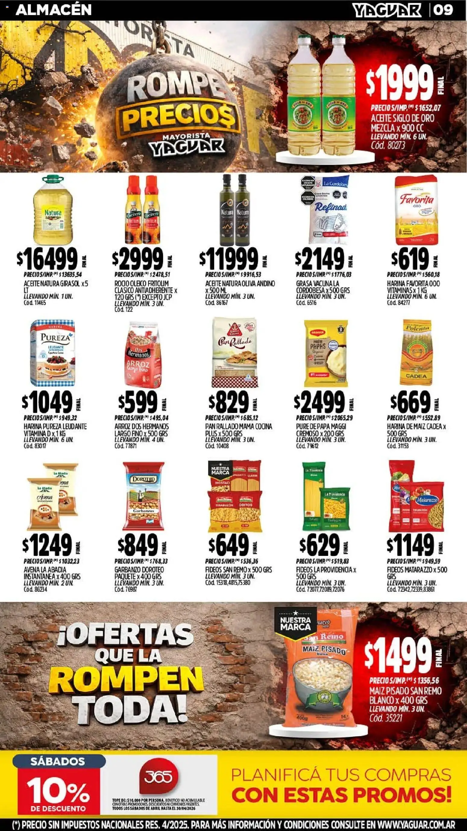 Yaguar - Oferta Semanal San Juan │ válido desde el 20.04.2026 | Página: 10 | Productos: Harina, Polenta, Pan, Fideos