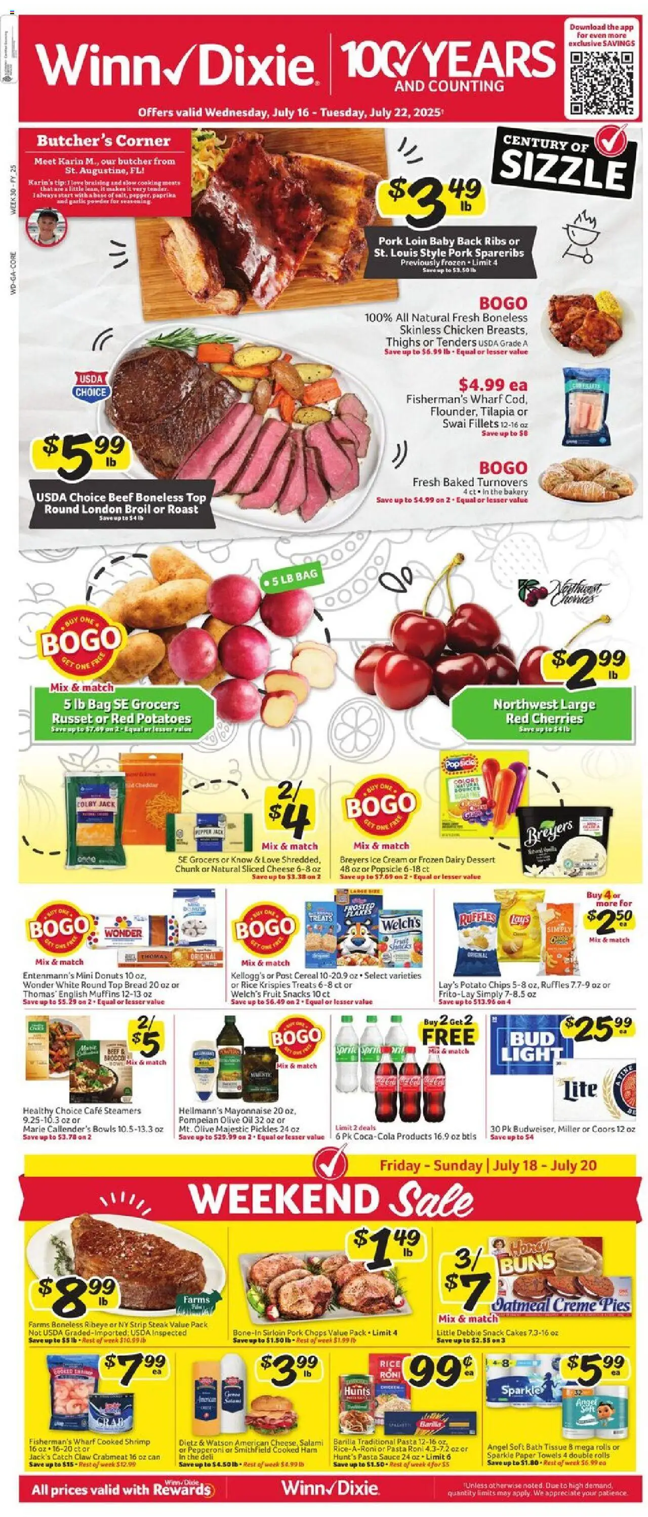 Winn Dixie Weekly Circular - GA - valid from 16.07.2025 | Page: 1 | Products: Bath, Cheese, Pork, Ice cream