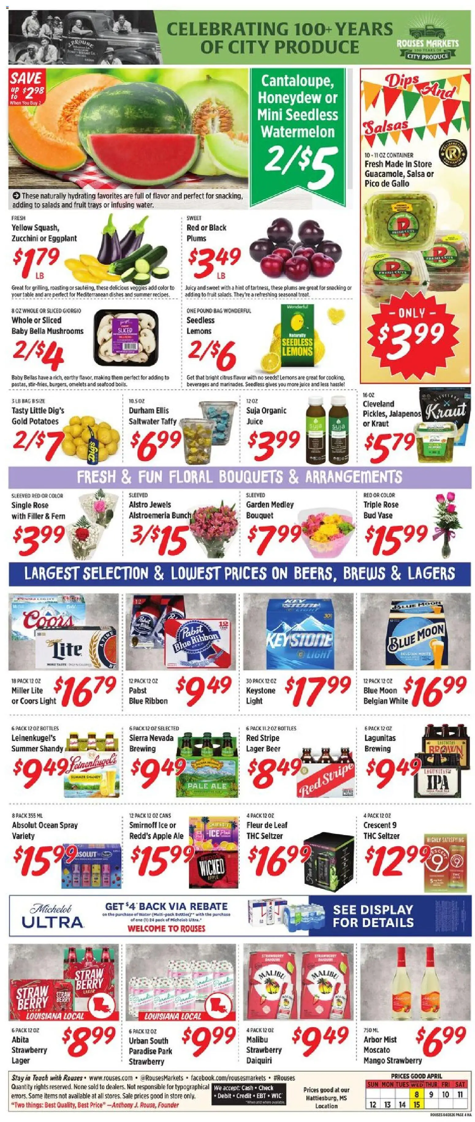 Rouses Weekly Ad - MS - valid from 08.04.2026 | Page: 6 | Products: Zucchini, Juice, Potatoes, Water