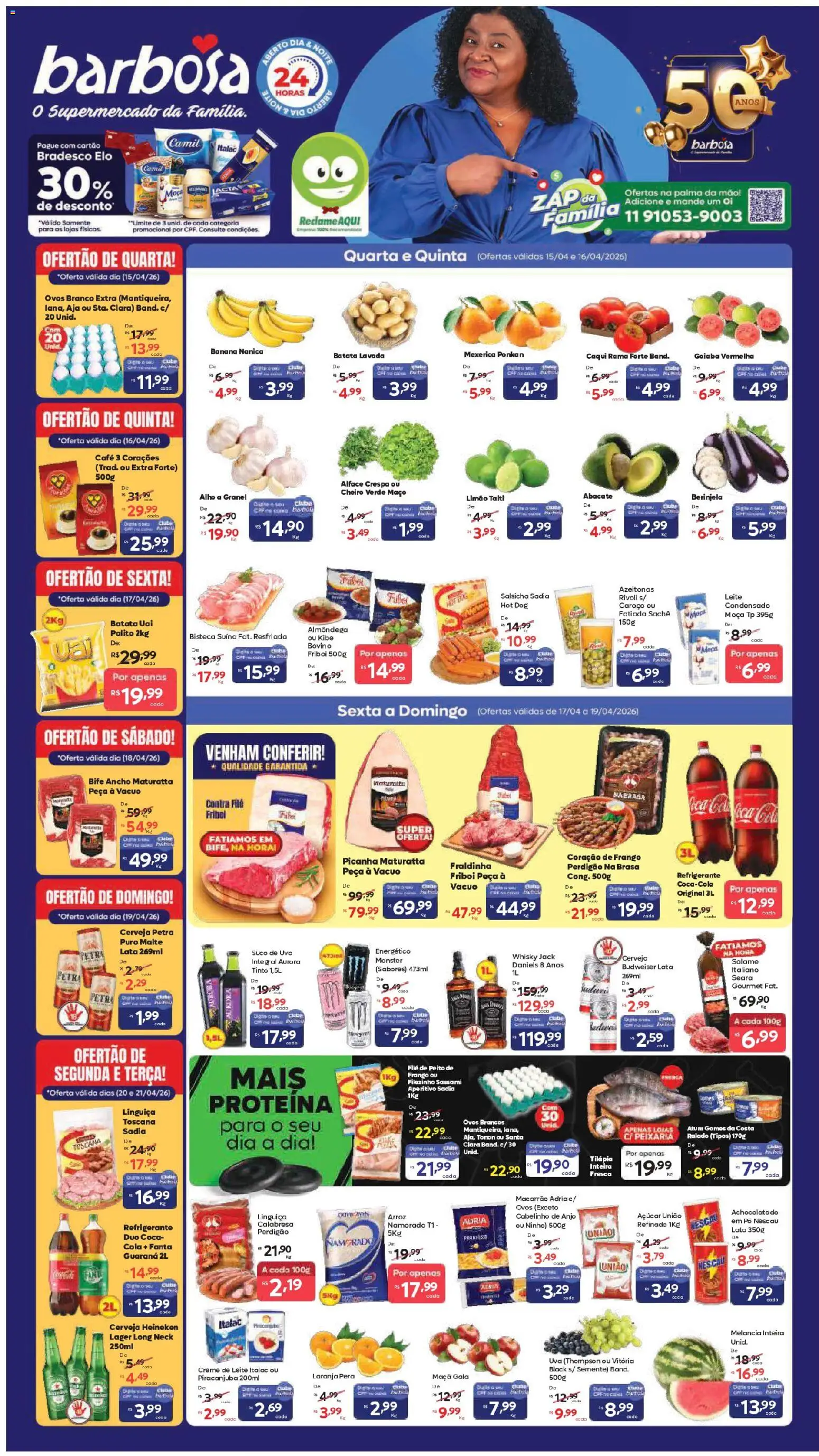 Barbosa Supermercados Folheto - válido de 15.04.2026 | Página: 1 | Produtos: Pera, Cerveja, Gomes da costa, Atum