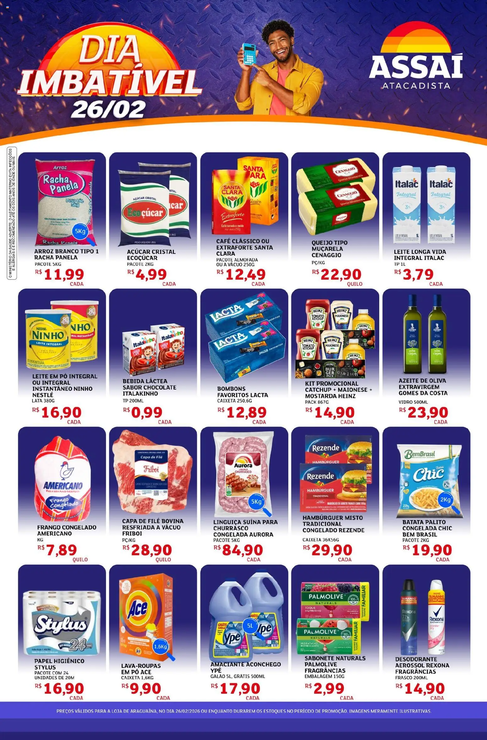 Assaí Atacadista Folheto - válido de 26.02.2026 | Página: 1 | Produtos: Sabonete, Bebida, Açúcar, Papel higiênico