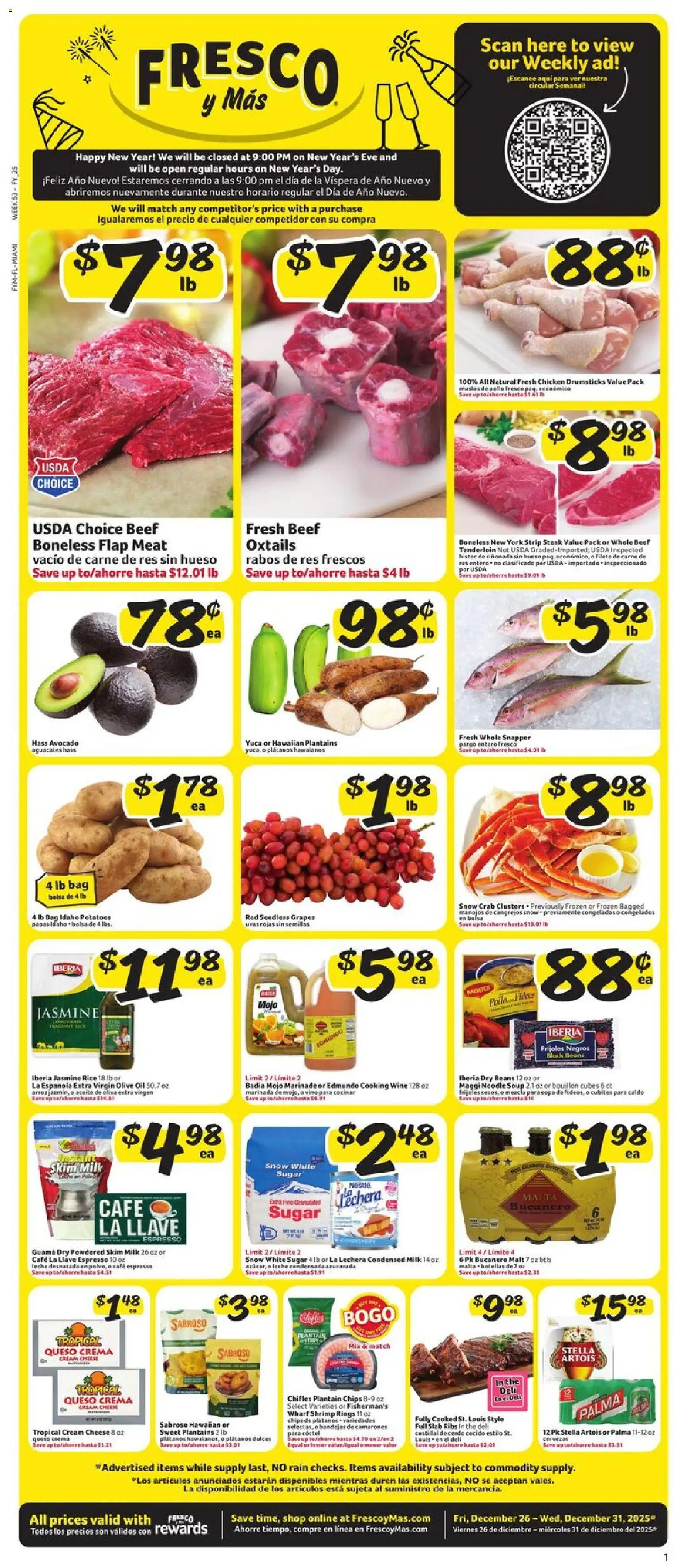 Fresco y Más Weekly Ad - valid from 26.12.2025 | Page: 1 | Products: Milk, Wine, Cream, Grapes