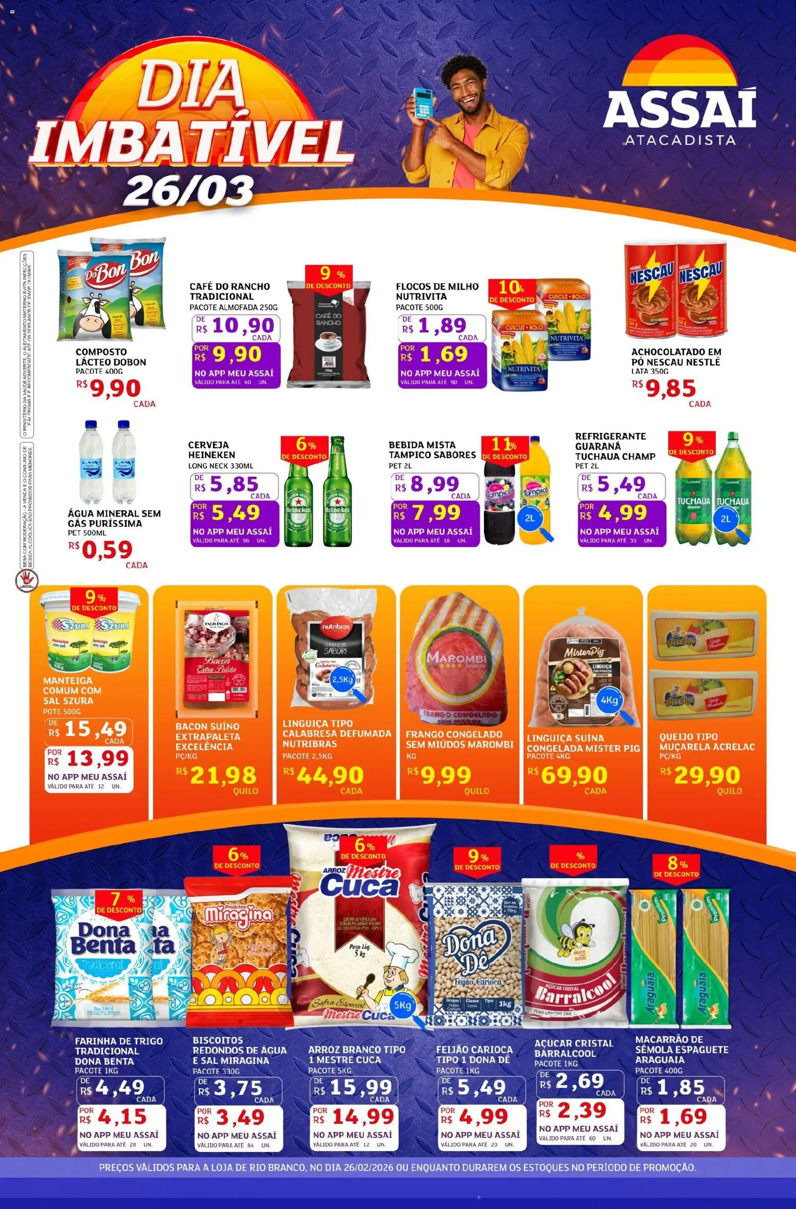 Assaí Atacadista Folheto - válido de 26.03.2026 | Página: 1 | Produtos: Pó, Linguiça, Manteiga, Açúcar