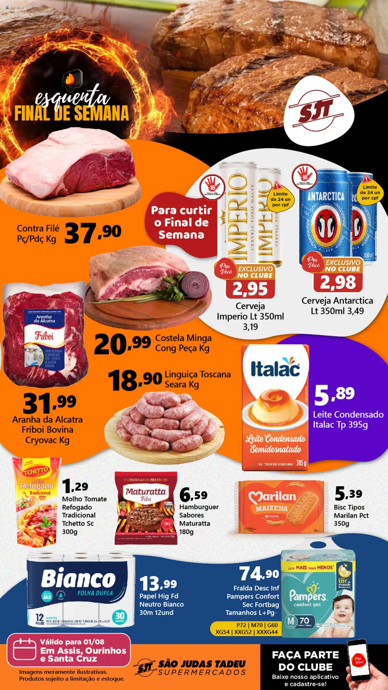 São Judas Tadeu Folheto - válido de 01.08.2025 | Página: 1 | Produtos: Contra filé, Faca, Carne, Hambúrguer
