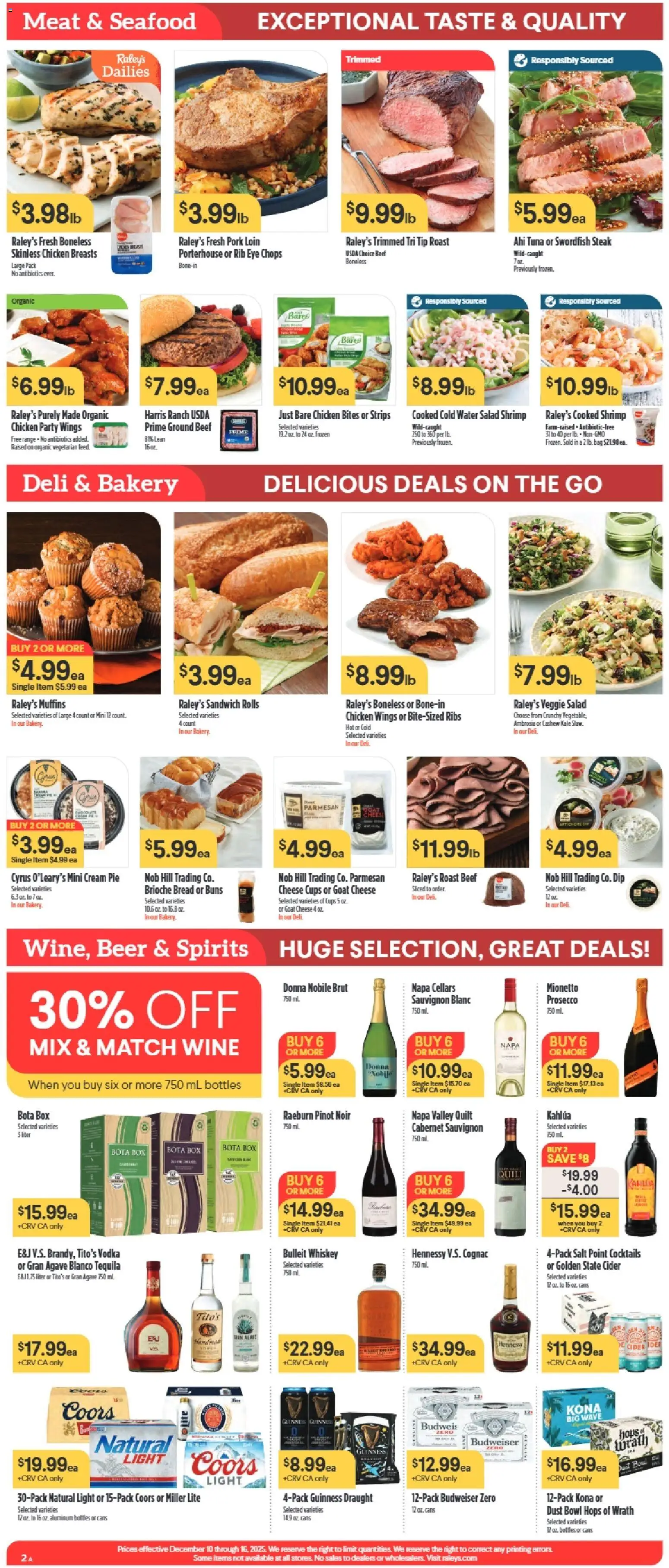 Raley's Weekly Ad - valid from 10.12.2025 | Page: 2 | Products: Beef, Whiskey, Salad, Water