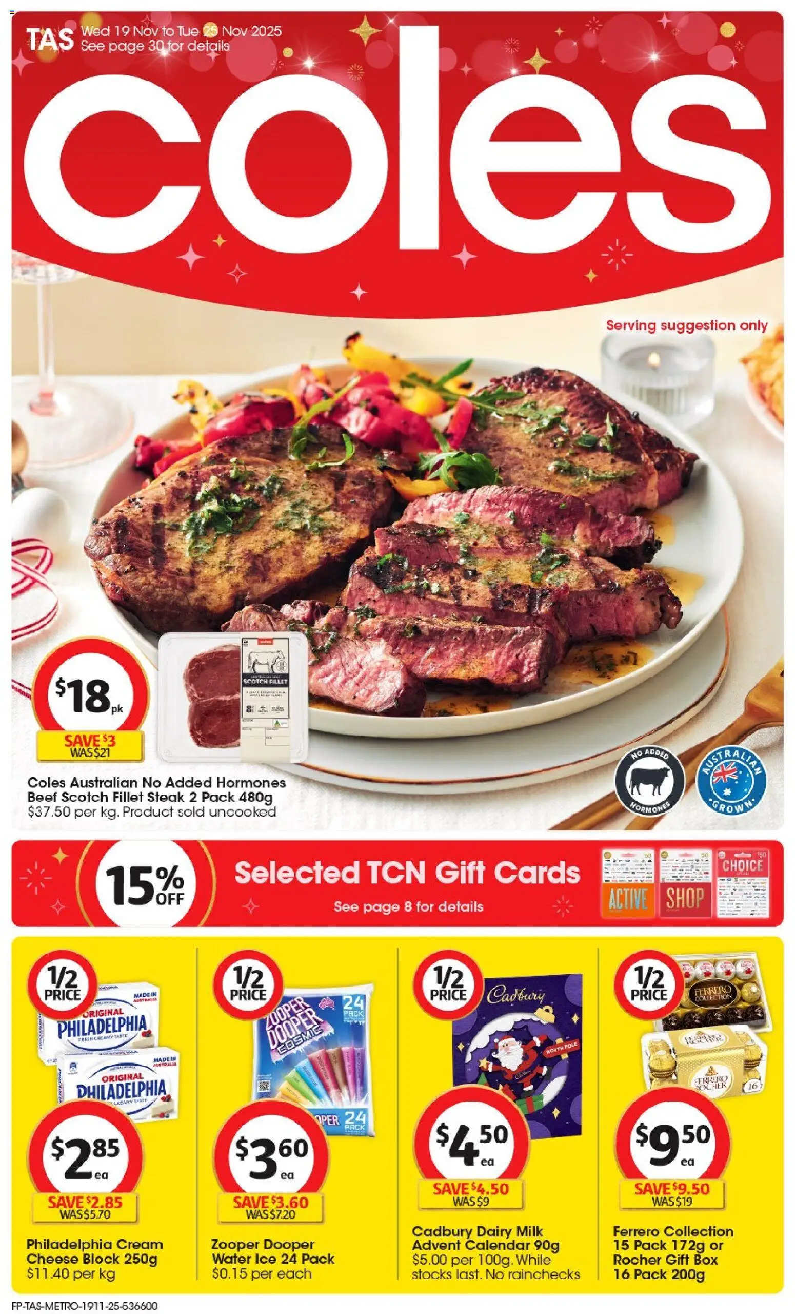 Coles catalogue - valid from 19.11.2025 | Page: 1 | Products: Box, Dairy, Beef, Scotch