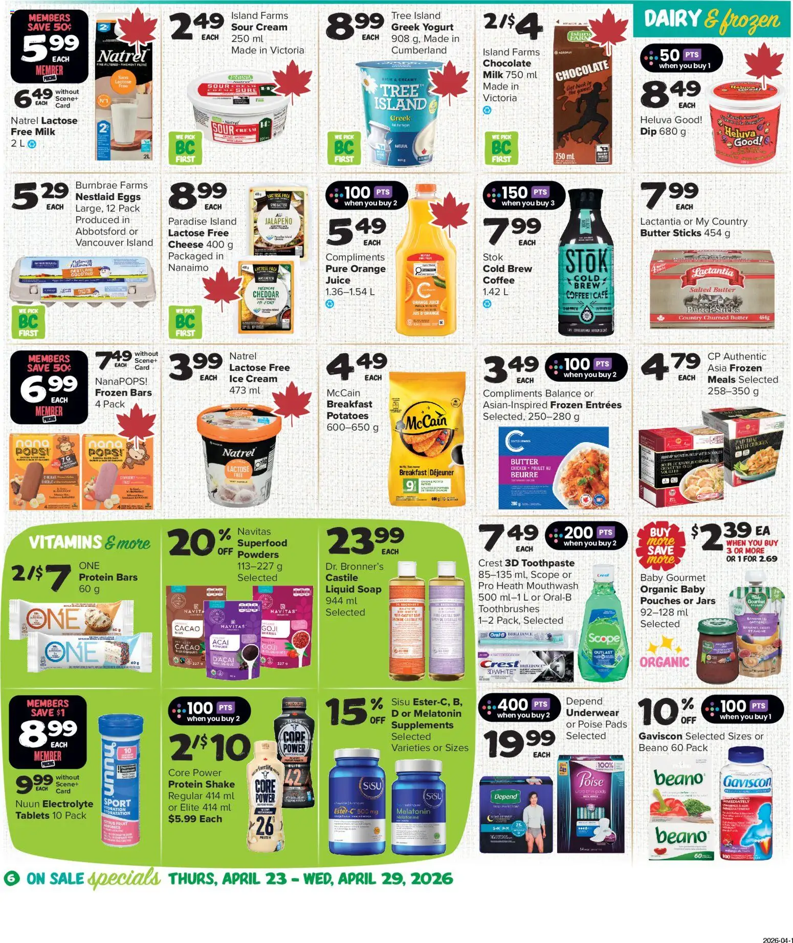 Thrifty Foods flyer valid from 23.04.2026 | Page: 7 | Products: Potatoes, Soap, Yogurt, Chicken
