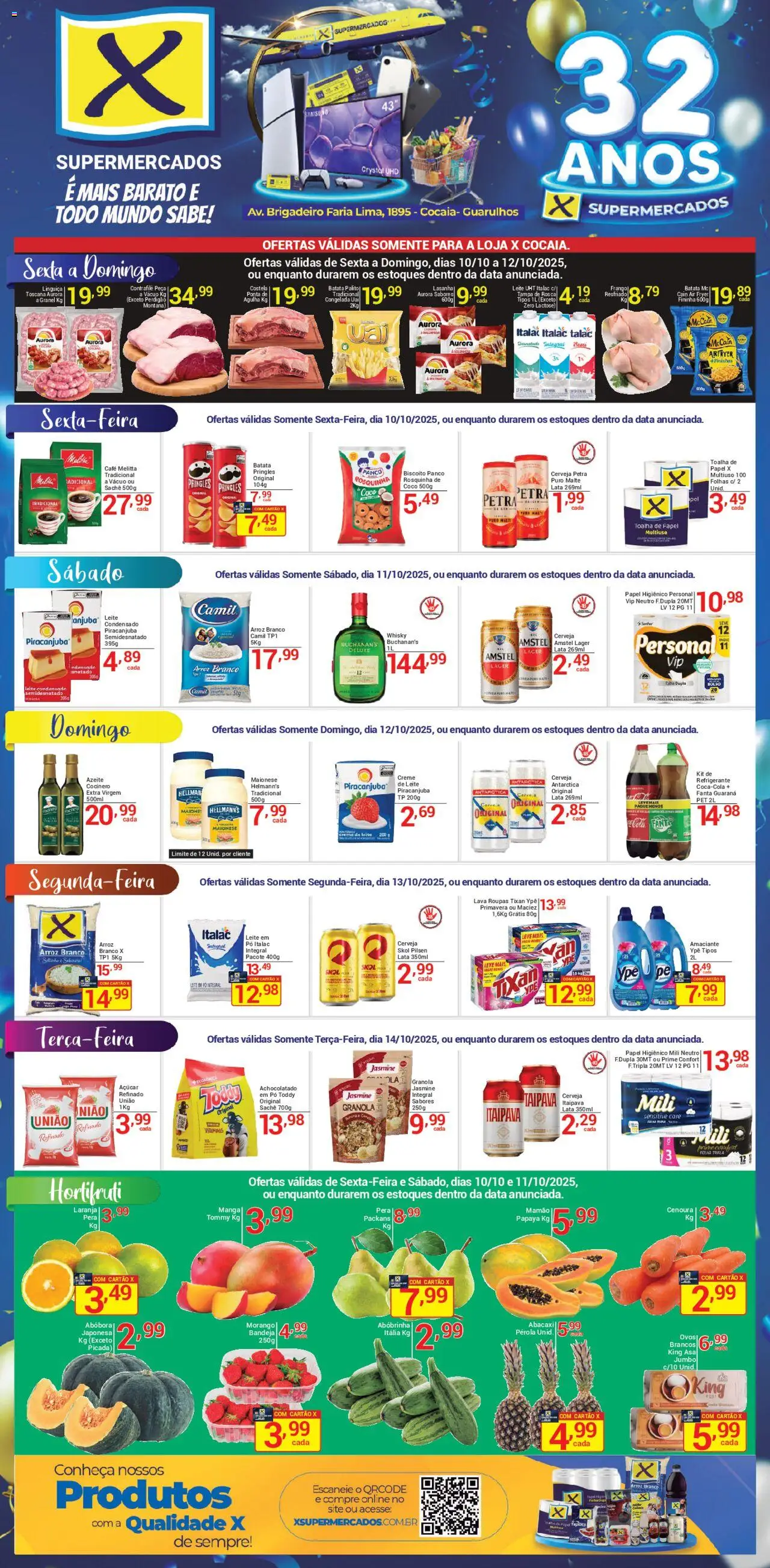 X Supermercados Folheto - válido de 10.10.2025 | Página: 1 | Produtos: Fanta, Leite, Ovos, Azeite