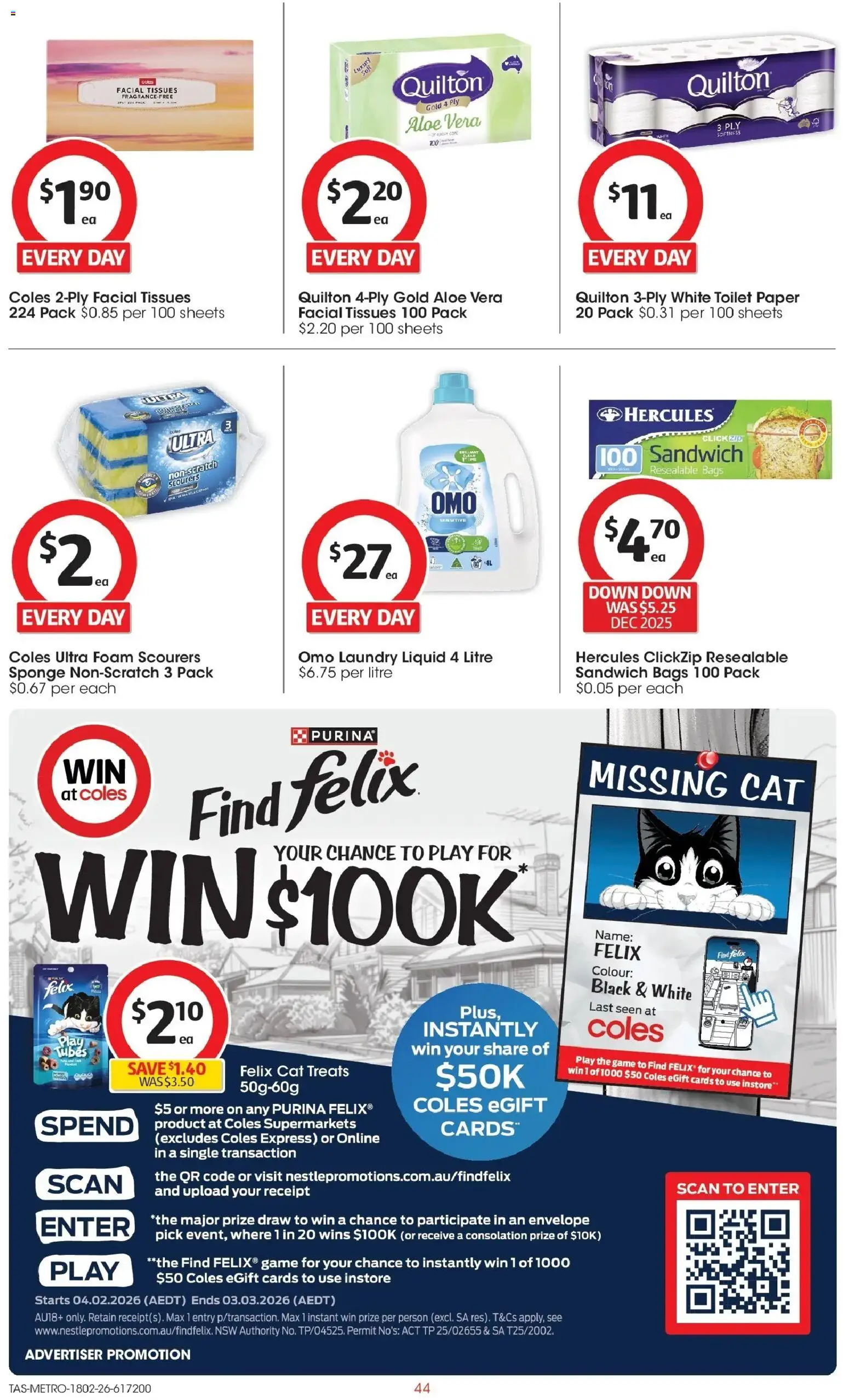 Coles catalogue - valid from 18.02.2026 | Page: 44 | Products: Toilet paper, Sponge, Game, Tissues