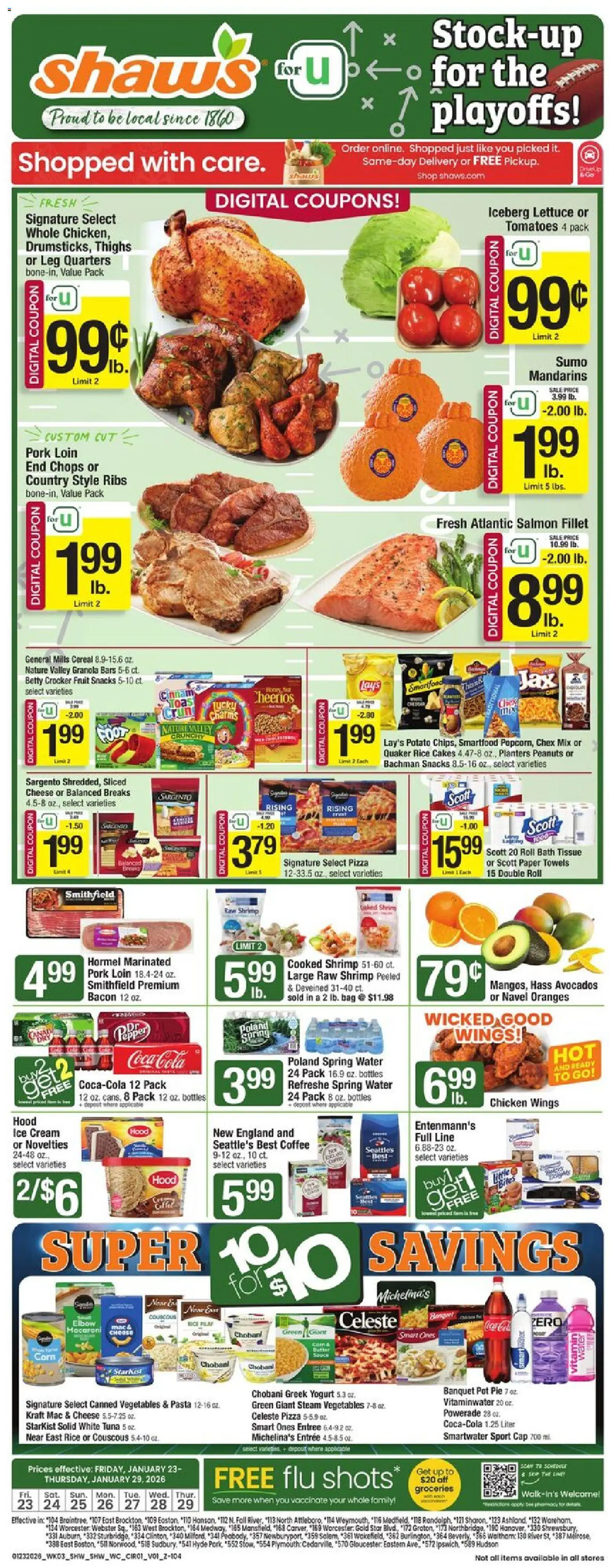 Shaw's Weekly Ad - valid from 23.01.2026 | Page: 1 | Products: Mandarins, Pork, Pasta, Cap